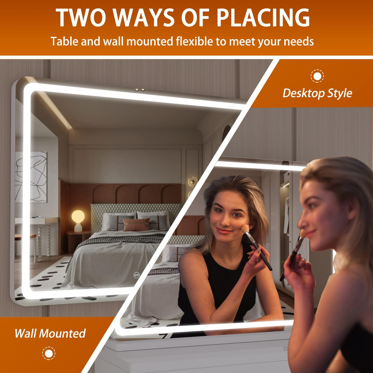 Hasipu Vanity Mirror with Lights, 23" x 18" LED Makeup Mirror, Lighted Makeup Mirror with Dimmable 3 Modes, Touch Screen Control Vanity Mirror Round White