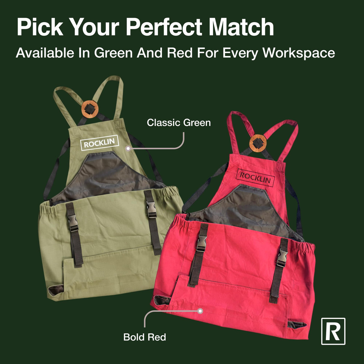 Rocklin Garden Apron – Heavy Duty Canvas Garden Apron for Women & Men | Waterproof Lining with Deep Harvest Pouch | Red Apron