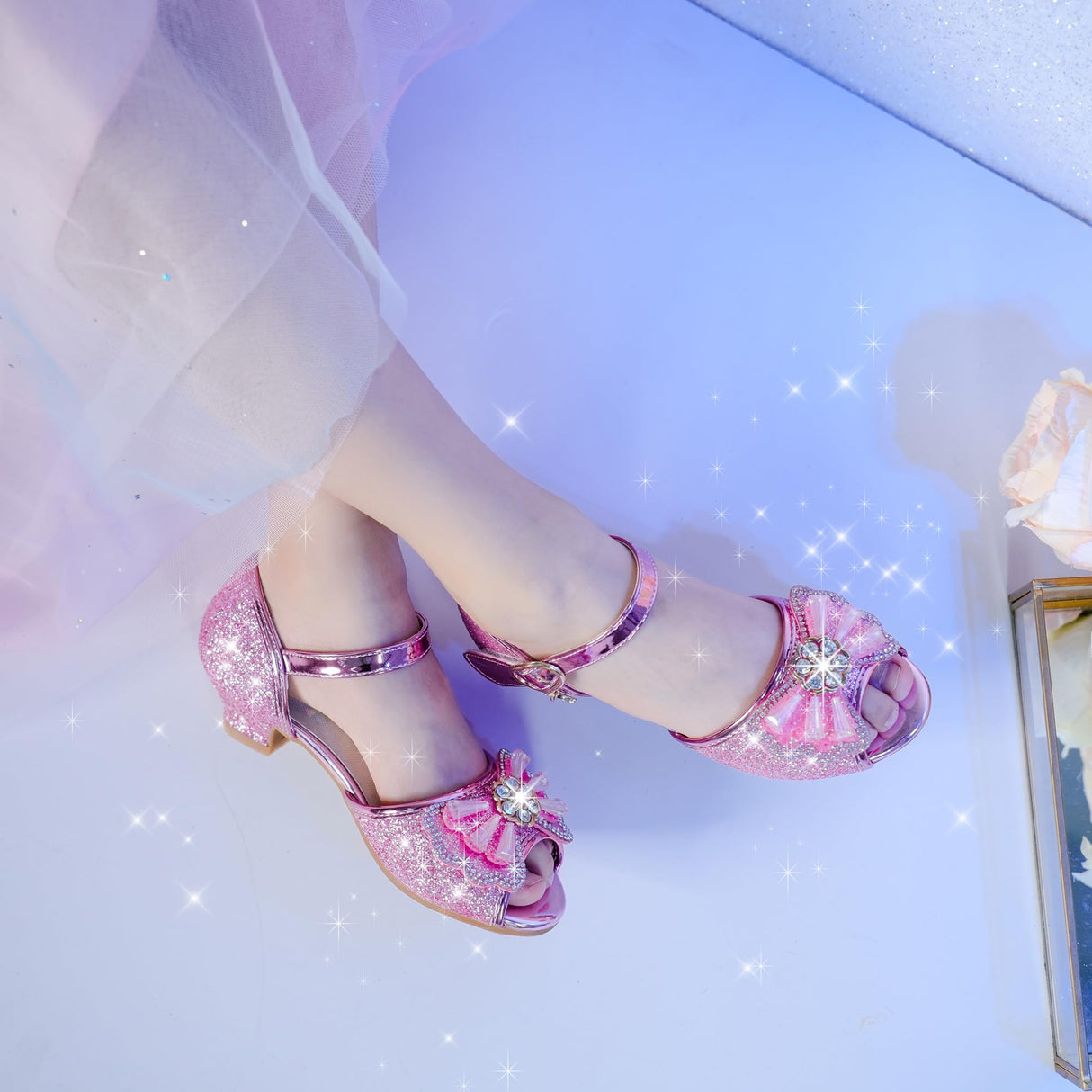 Osinnme Christmas Sandals for Girls High Heel Wedding Princess Size 10 Little Girl Toddler Kids Dress Shoes(02Pink 10)