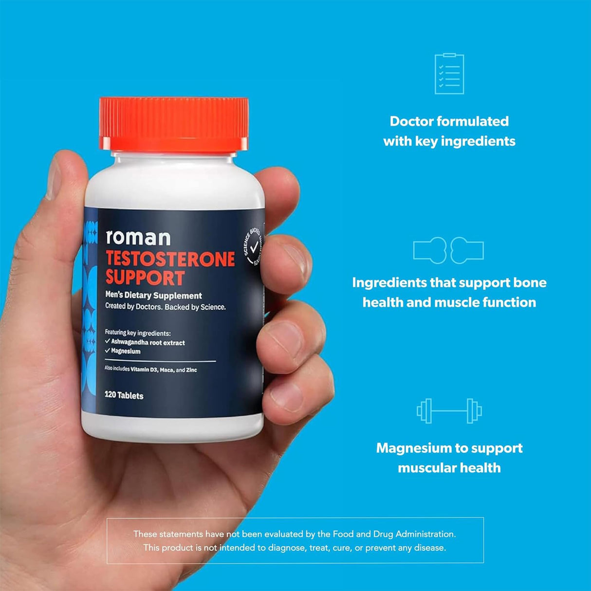 3 Pack ROMAN Testosterone Support | Daily Nutritional Supplement with Ashwagandha & Magnesium | (120 Tablets)