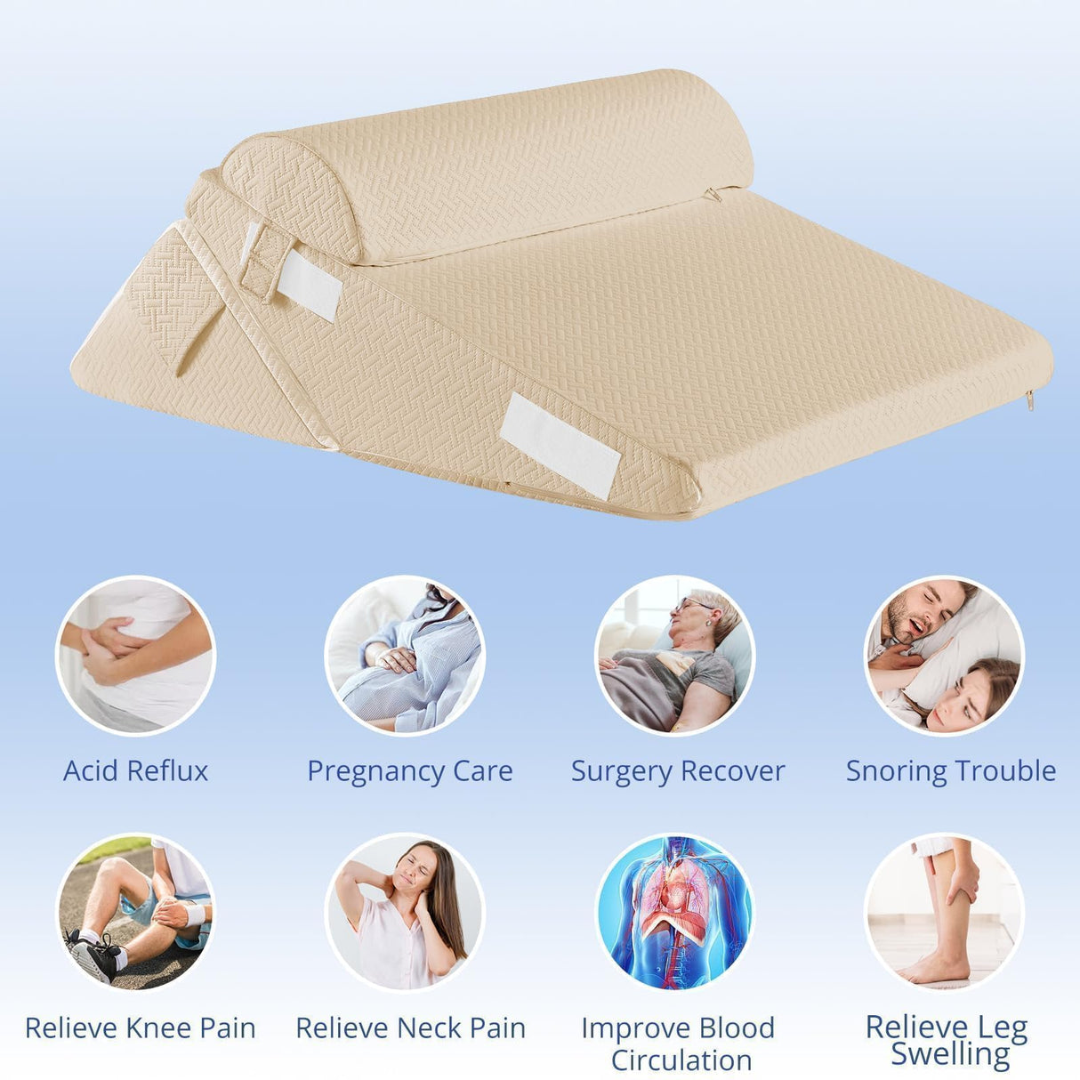 Sasttie Wedge Pillow Set for After Surgery, Adjustable Orthopedic Bed Wedge Pillow Set for After Surgery, Sleeping, Acid Reflux, Back Pain, and Recovery, Beige