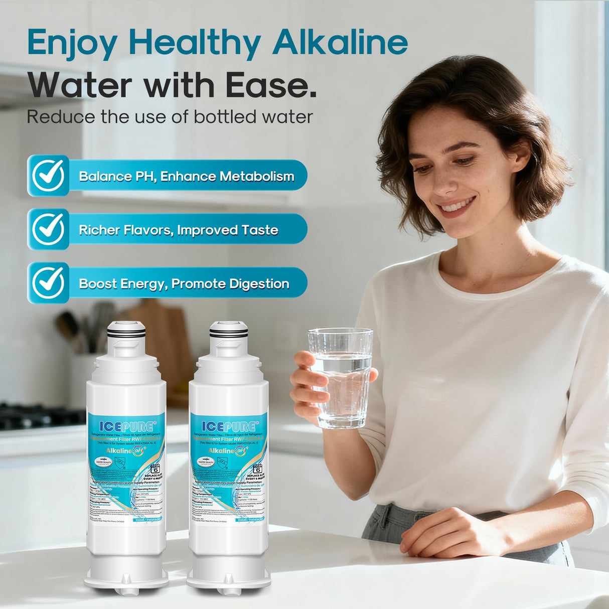 ICEPURE Alkaline DA97-17376B Refrigerator Water Filter Replacement for Samsung HAF-QIN/EXP, DA97-08006C, WD-F45, WS645A RS27T5200SR RS22T5201SR RF28R7201SR RF32CG5400SR RF23M8070SG, Enhances PH, 3Pack