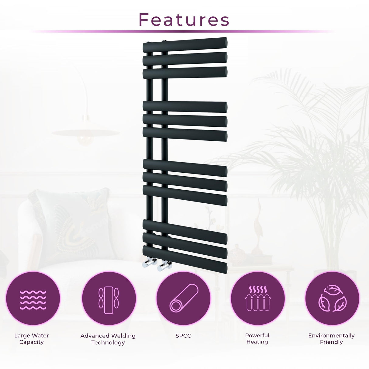Go Bathrooms Black Towel Radiator 1130 x 500 Heated Towel Rail Vertical Designer Bathroom Radiator Heated Ladder Rail Central Heating