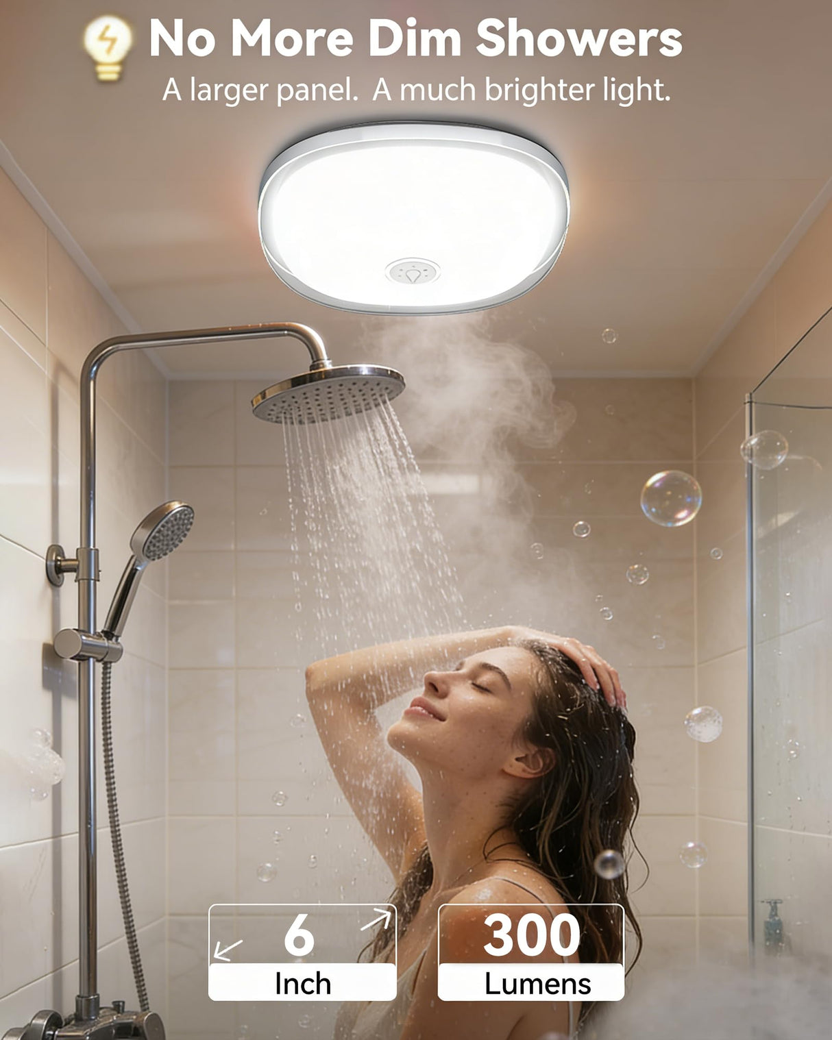 Gotopceed IP65 Waterproof Rechargeable Shower Light - 6โณ 300LM Bright, 16 Colors Bathroom Mood Lighting with Touch & Remote, Magnetic Wireless Ceiling/Wall Light for Inside Shower/Bathtub