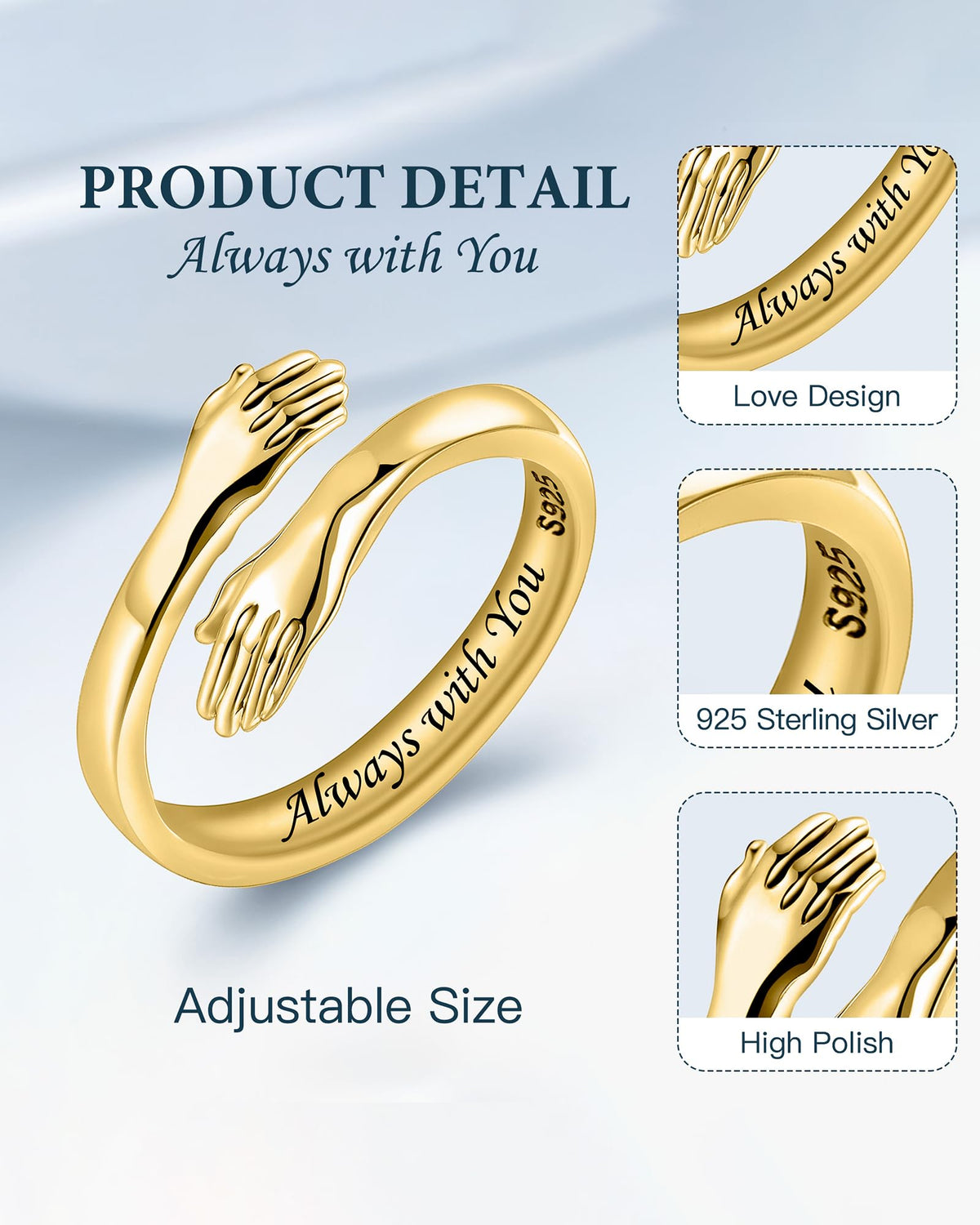 LOVECOM Gold Plated Hug Ring for Women Daughter Granddaughter Non Tarnish