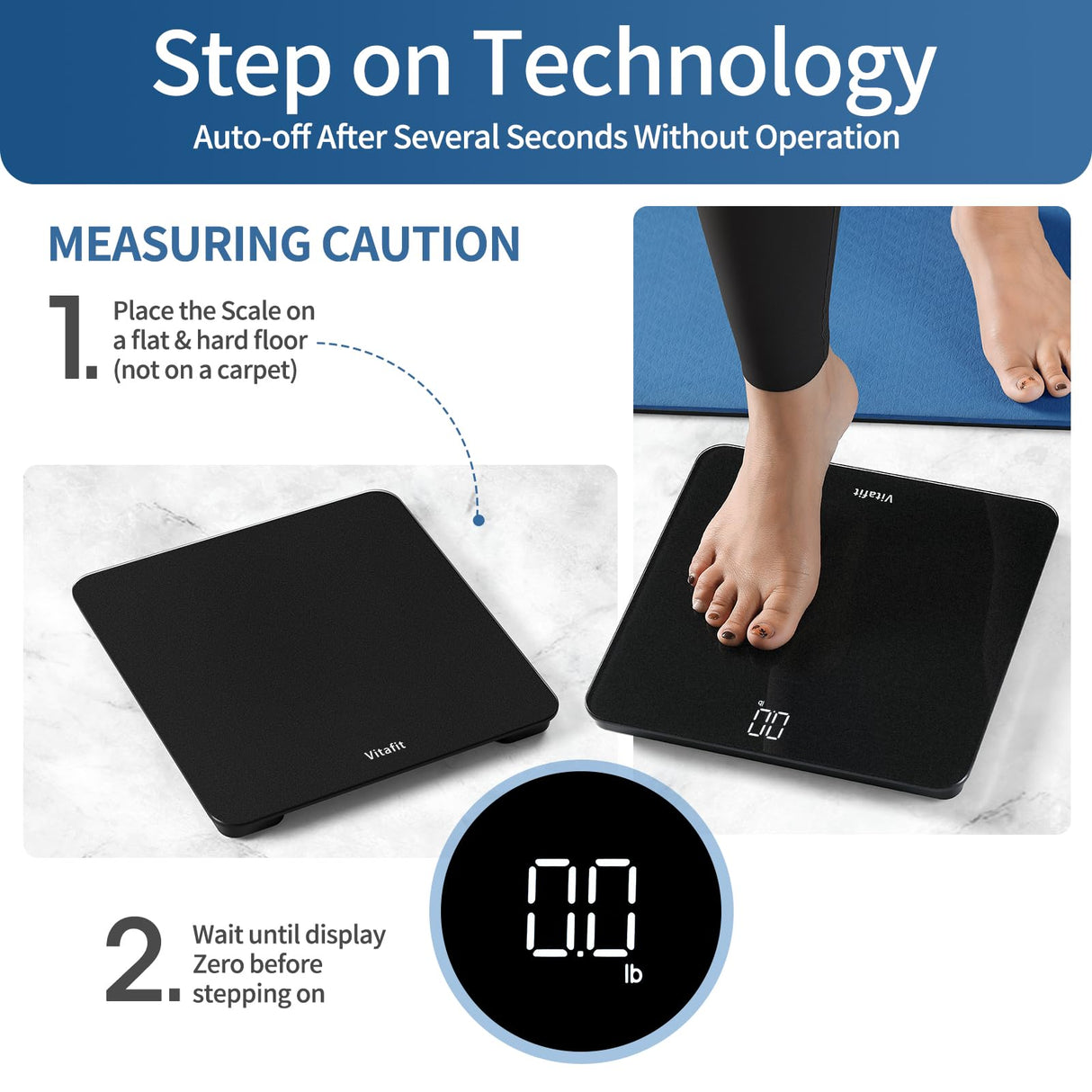 Vitafit Digital Bathroom Scale for Body Weight, Weighing Professional Since 2001, Clear LED Display and Step-On, 3*AAA Batteries Included, 400lb/182kg, Spray Silver Black