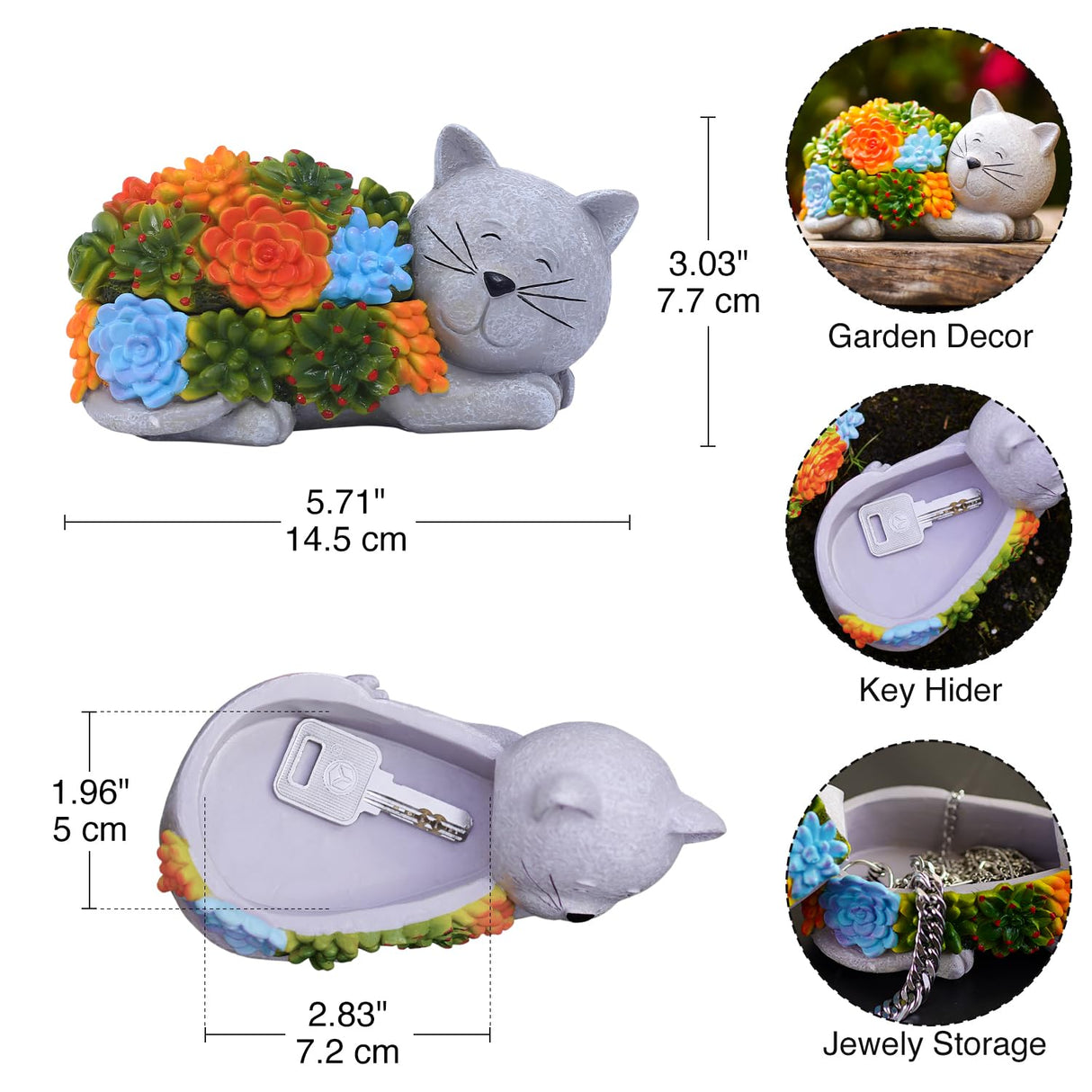 Fashionoda Outdoor Cat Key Hider Statue - Cute Succulent Hide a Key Outdoor Decorative - Small Gift Box for Women, Home Decor & Cat Gifts