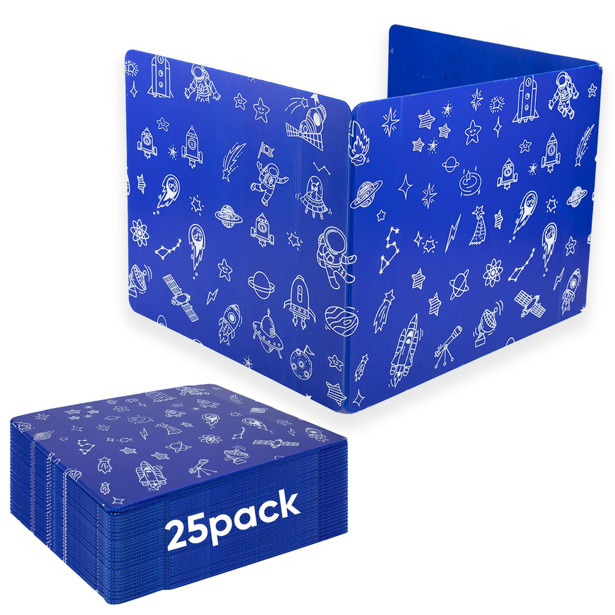 25-Pack Desk Dividers for Students, 3-Fold Privacy Screens, Durable Waterproof Plastic Study Boards, Easy Clean Classroom Shields for Schools,Teacher Supplies & Student Desk Organizers, Blue