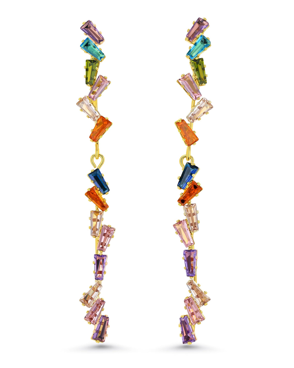 SNGIA Huggie Earrings, Gold Plated, Red, Pink, Sparkly Rhinestone Rectangle Dangle Earrings, Geometric Drop, Multi Color, Gemstone, Chunky Hoop, Dangling, Rhinstone, Women