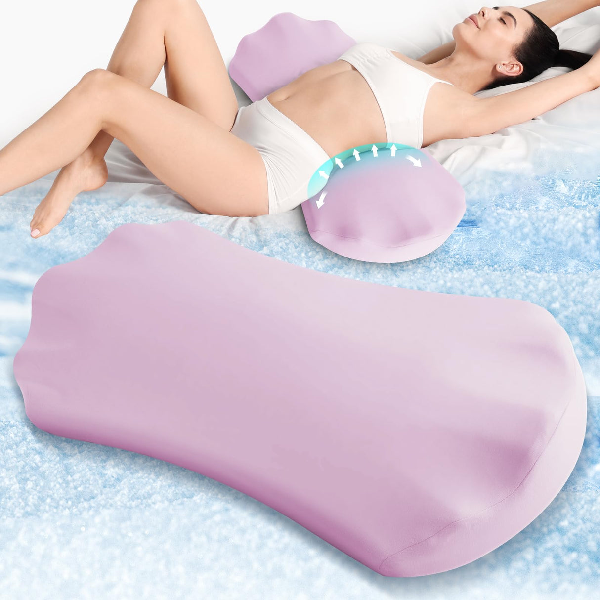 Lower Back Pain Relief Pillow for Sleeping Memory Foam Lumbar Support Pillow for Side Back Sleepers - Ergonomic Cooling Waist Pillow - Back Pain Relief Wedge Cushion Bolster Pillow for Bed, Car, Sofa