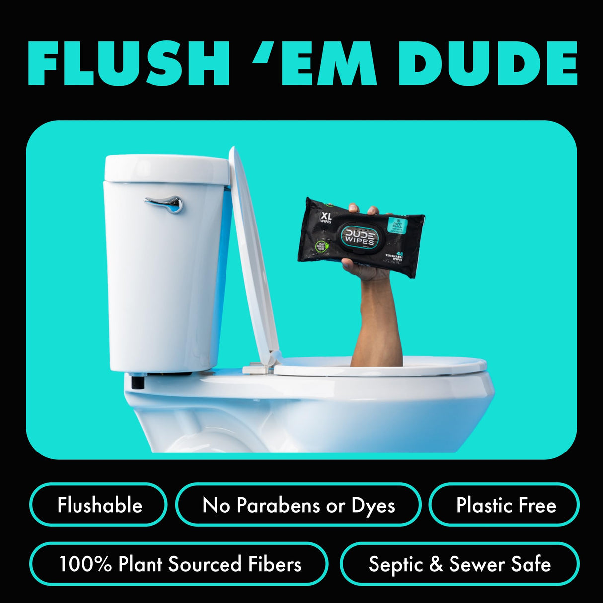 DUDE Wipes - Flushable Wipes for Adults - 6 Pack, 288 Wipes - Odor Destroyer XL Adult Wet Wipes - Deodorizing with Clean Scent - Up to 24 Hours of Odor-Destroying Technology
