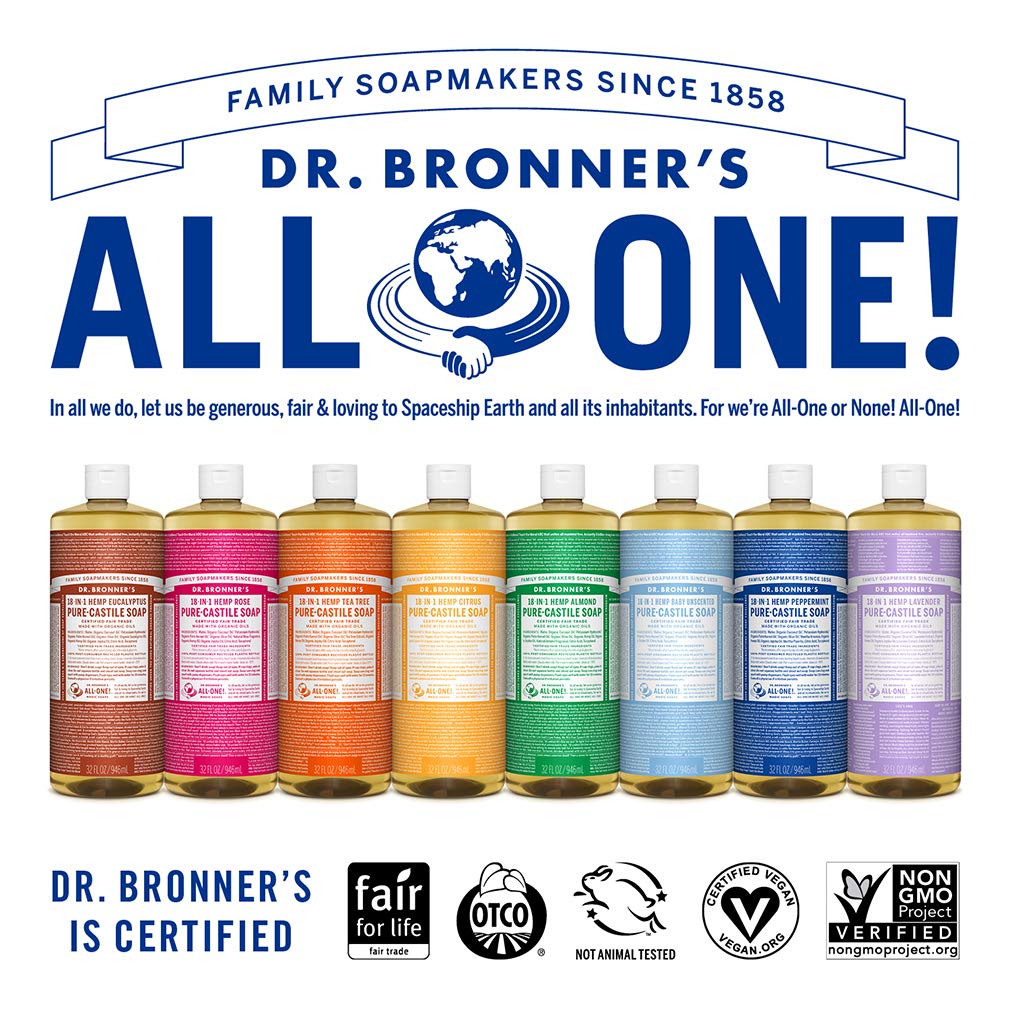 Dr. Bronner's - Pure-Castile Liquid Soap (Almond, 1 Gallon) - Made with Organic Oils, 18-in-1 Uses: Face, Body, Hair, Laundry, Pets and Dishes, Concentrated, Vegan, Non-GMO