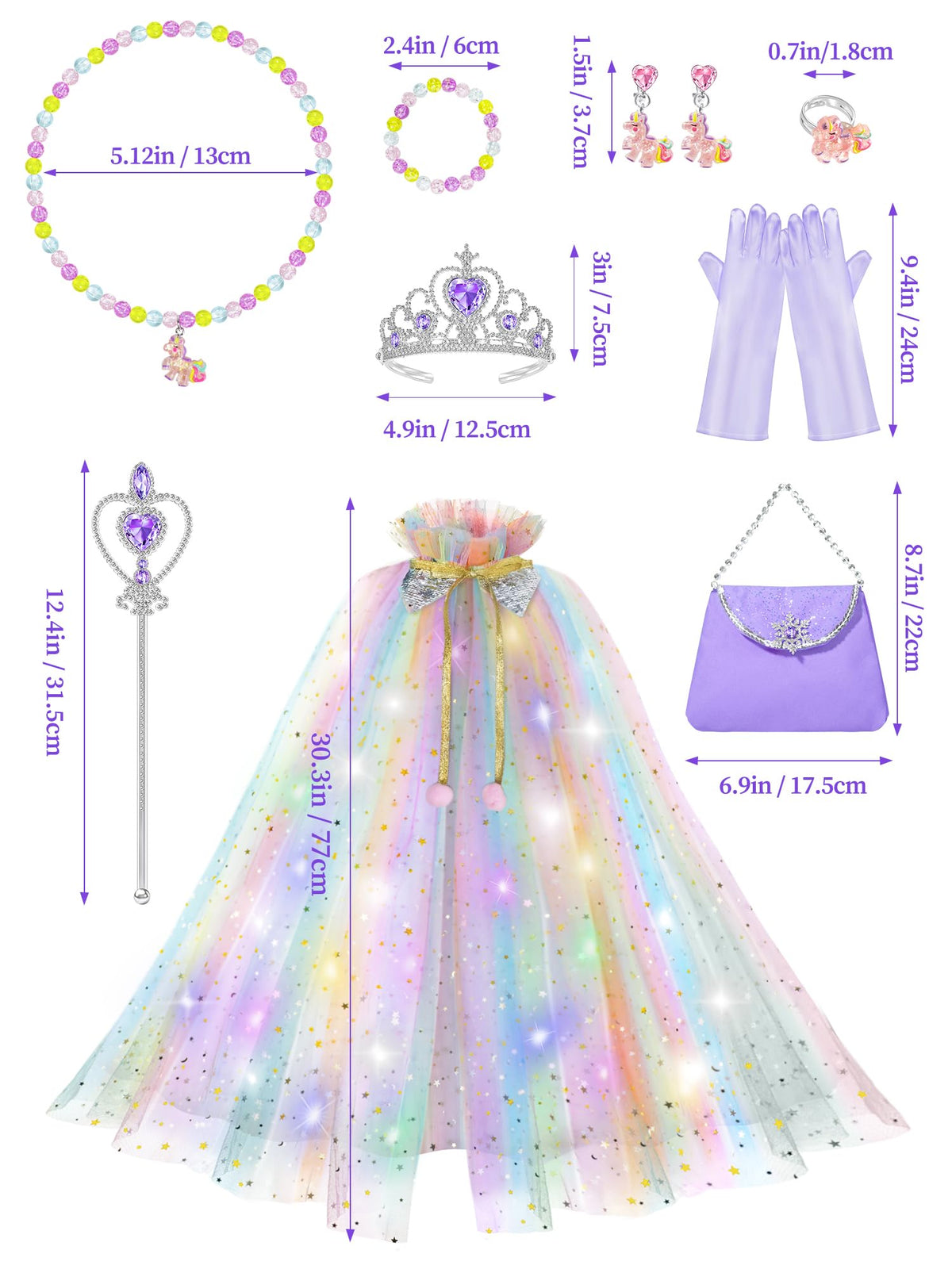 Fuzmo Light Up Princess Dress Up for Girls 3 4 5 6 Years Old, Purple