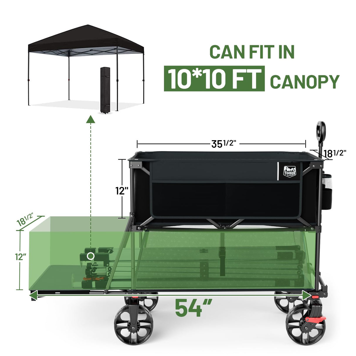 TIMBER RIDGE 400L Folding Double Decker Wagon with Brakes, 54" Extra Long