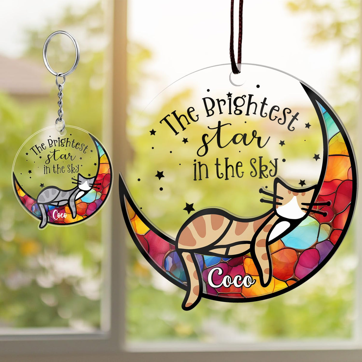 Cat Memorial Gifts for Loss of Cat β Personalized Cat Memorial Suncatcher Ornament, Sympathy Gift for Cat Lovers, Stained Glass Window Hanging, Pet Loss Gift