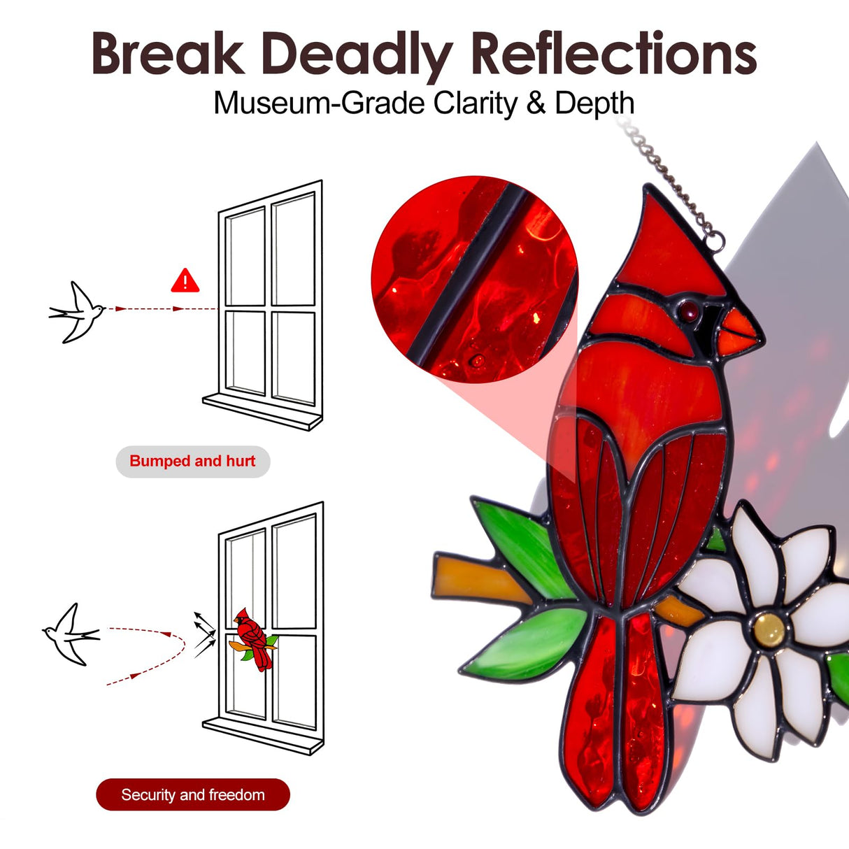 Calmpathz 2 Pcs Cardinal Stained Glass Window Hanging Suncatchers, Sympathy Gifts for Loss of Loved One, Unique Nana Grandma Memorial Gift, Bird Decor & Christmas Ornament (6 Inch)