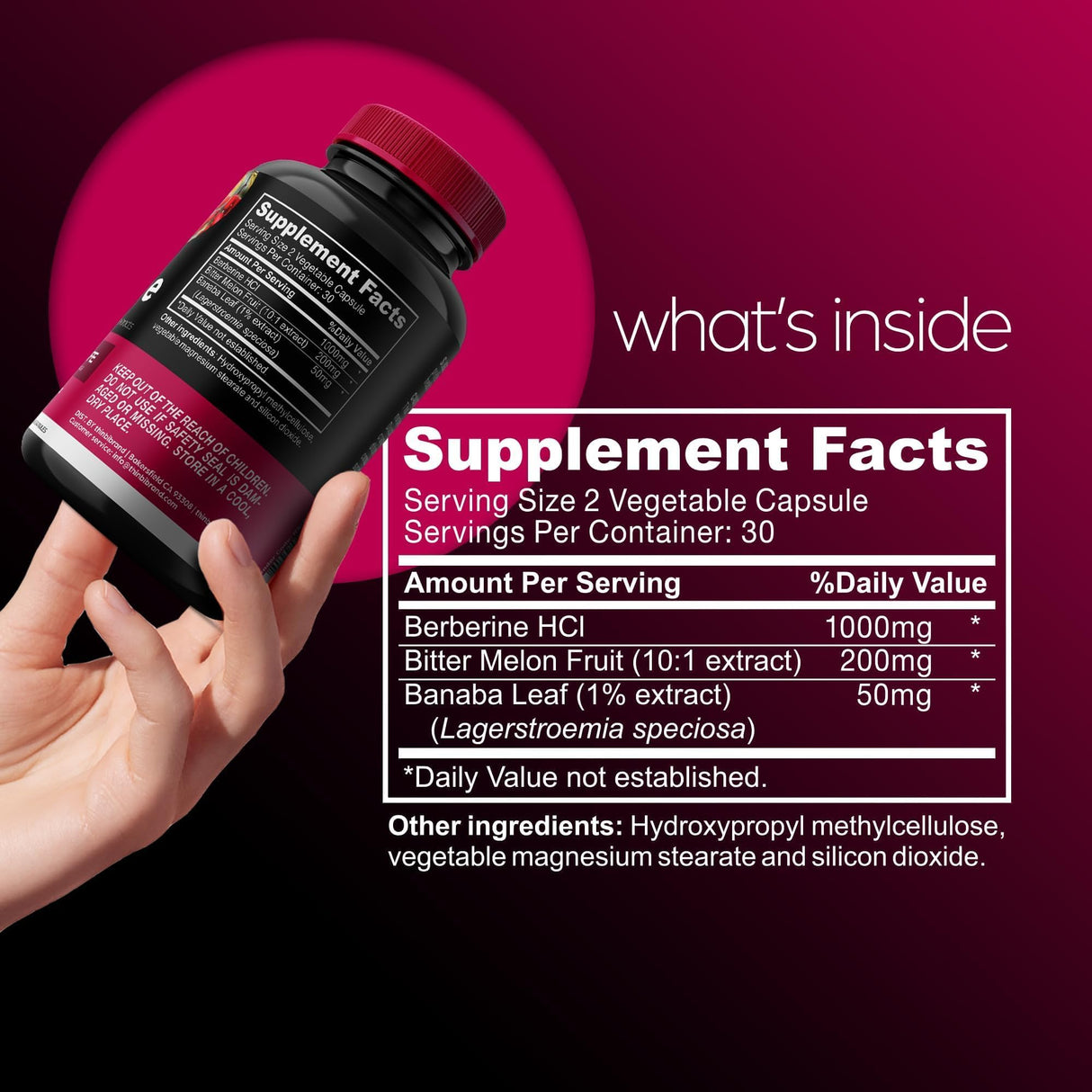 Berberine Supplement 1000mg Potent Botanical Capsules for Weight Management with Bitter Melon and Banaba Leaf - HCl from Barberry Extract- 30 Servings