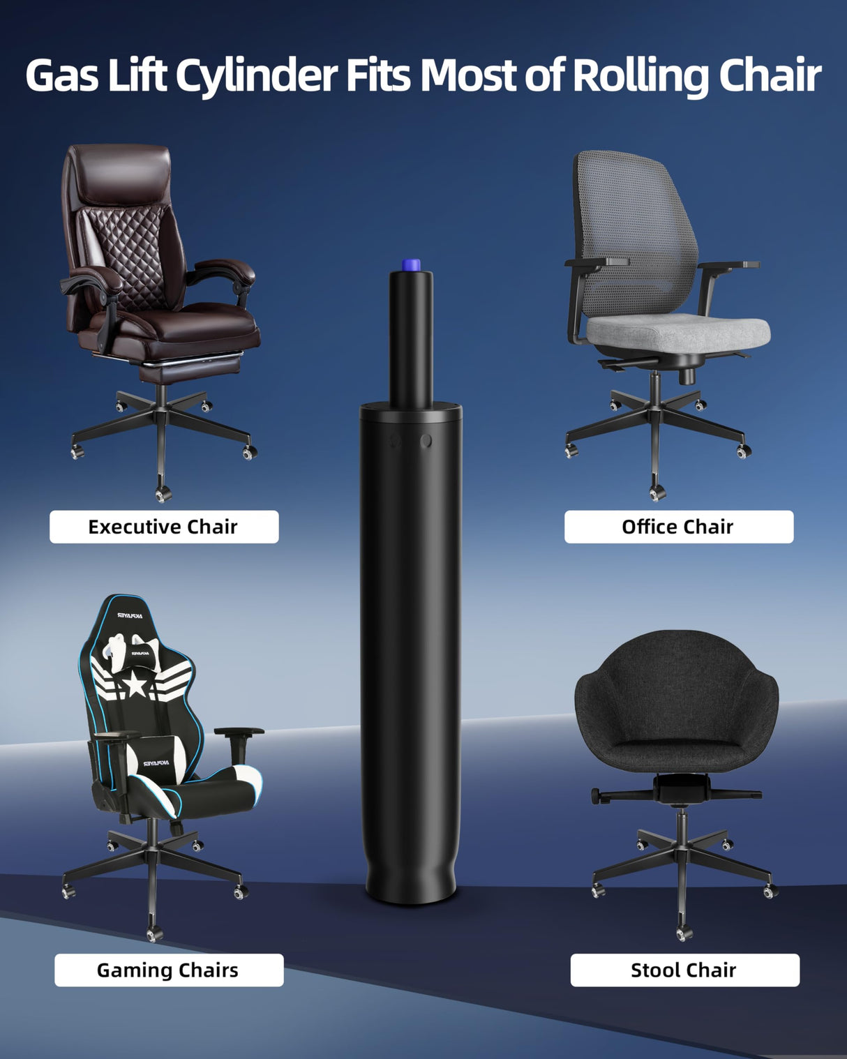 14 Inches-22 Inches Extra Long Gas Lift Cylinder Replacement, 8" Stroke, Hydraulic Pneumatic Shock Piston, Heavy Duty 1000lbs, Universal Fit For Drafting Chairs Bar Stools, Class 4, Black