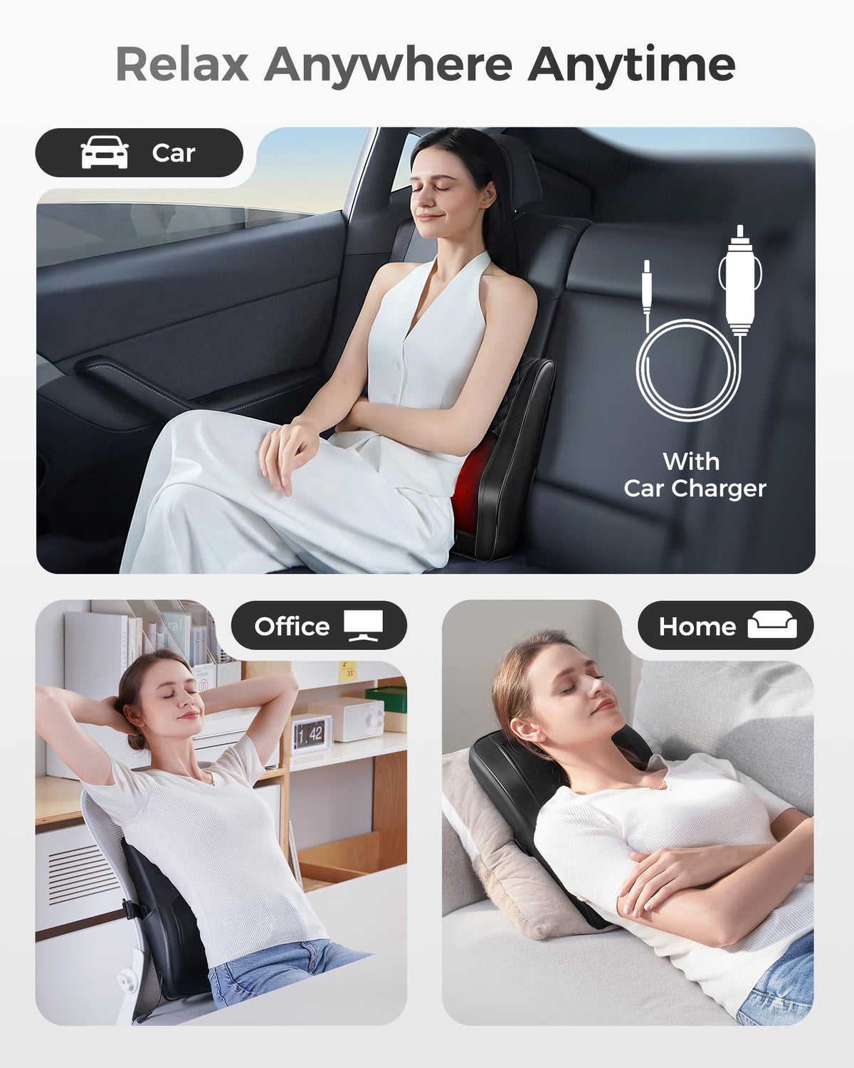 Boriwat Back Massager with Heat, 3D Kneading Massage Pillow for Back, Neck, Shoulder, Leg Pain Relief Deep Tissue, Gifts for Women Men Mom Dad
