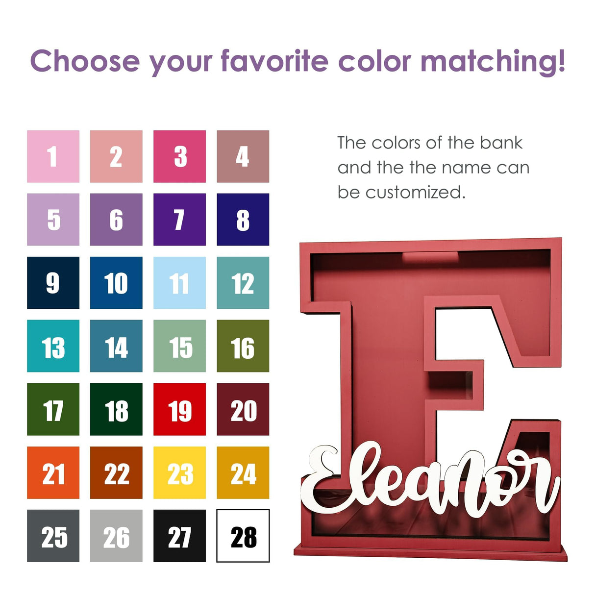 Personalized Name Letter Piggy Bank, 10 Inch Large Wooden Piggy Bank for Kids, 26 Letters Custom Wood Money Box Gift for Boys Girls Christmas Birthday