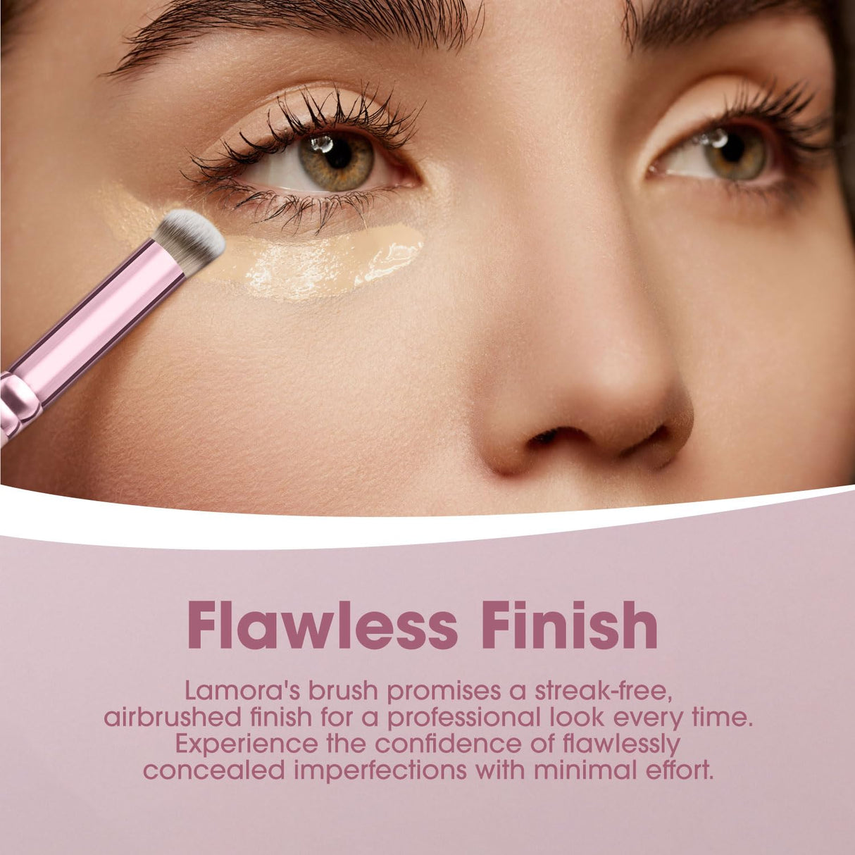 Lamora Concealer Makeup Brush Under Eye - Mini Angled Flat Top Kabuki Nose Contour Brush - Ideal for Concealing Blending Setting Buffing with Powder Liquid Cream Cosmetic - Pro Small Foundation Brush
