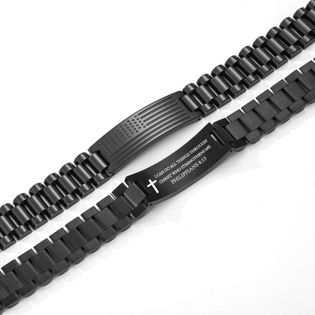 P.BLAKE Straps Watch Band Link Bracelet for Men, Stainless Steel Engraved American Flag Bible Verse Lord’s Prayer Christian Easter Anniversary Jewelry Gift for Dad Son Husband Boyfriend Him