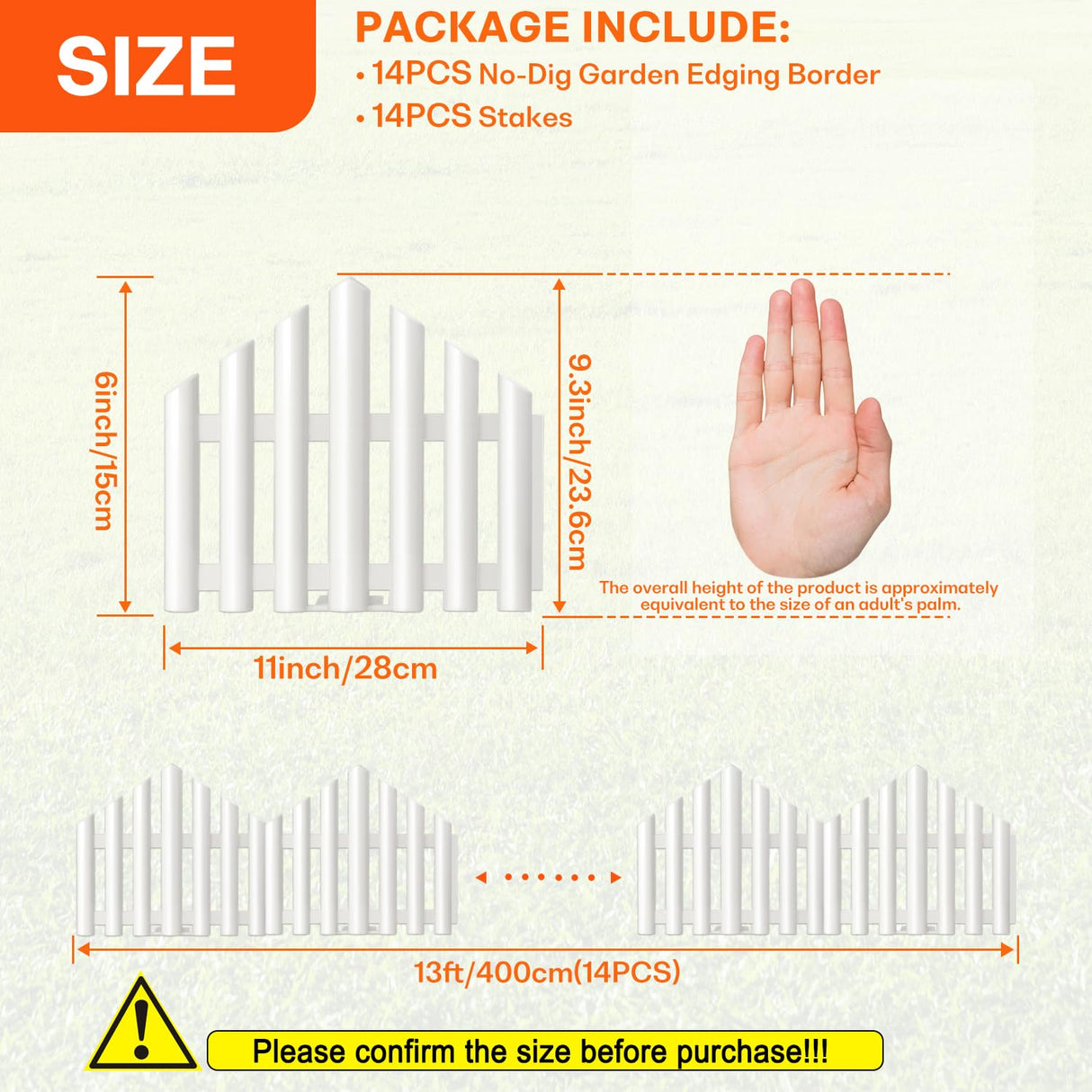 FLAPKWAN No-Dig Garden Edging Border 13FT Landscape Edging 9.3 Inch Tall for Flower Bed Fence, 14pcs Garden Lawn Edging with Stakes