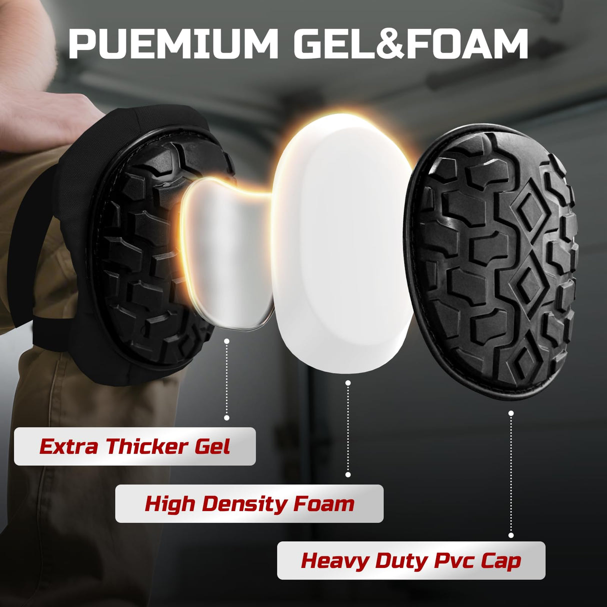 FREEKYROCK Professional Knee Pads for Work Construction with Heavy Duty Cap Foam Padding Gel Cushion Knee Pads for Men, Comfortable Adjustable Strong Strap, Military Grade Rivet for Flooring Gardening