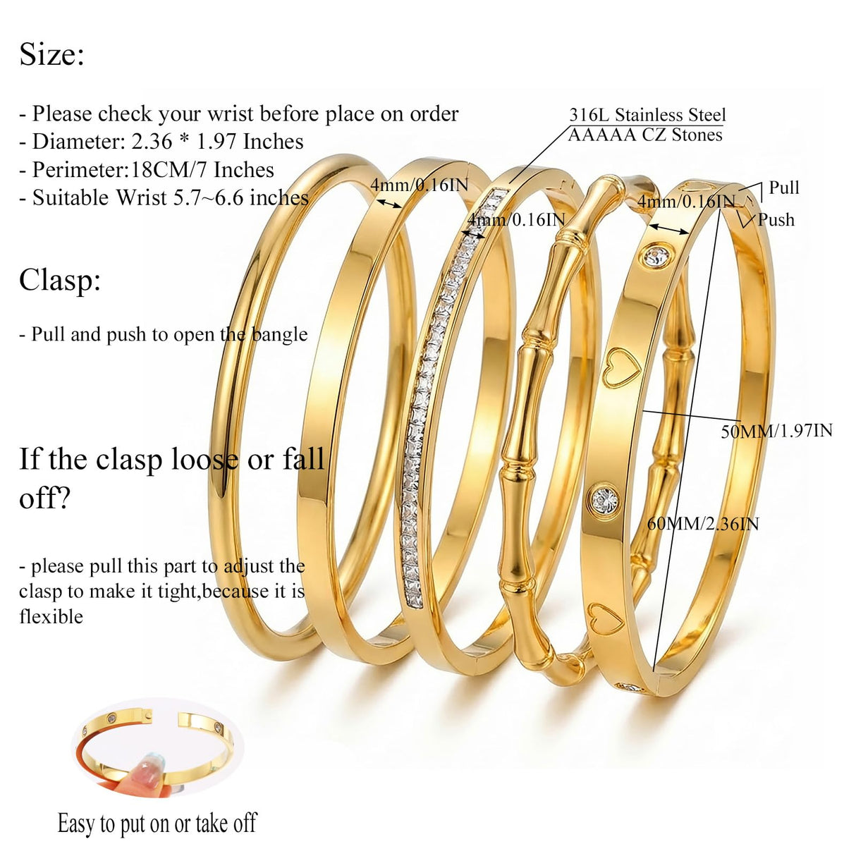 Camhanno Gold Bangle Bracelets for Women Trendy Waterproof - 18K Gold Plated Stackable Bamboo Style Stainless Steel Bracelets Non Tarnish Fashion Jewelry Gifts for Women