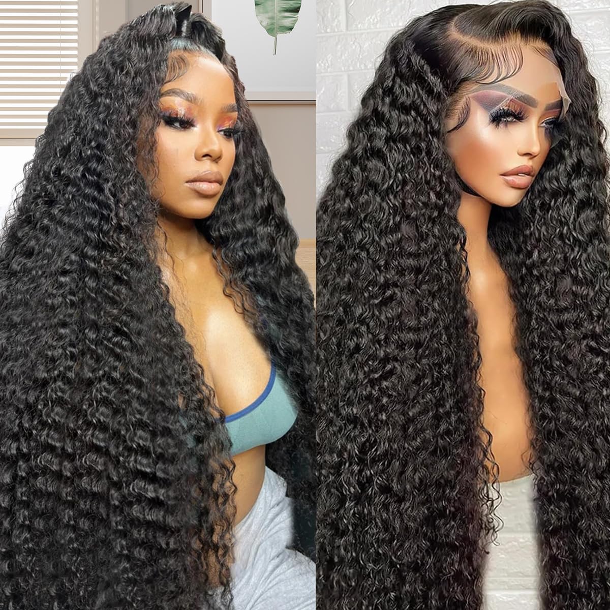 28 Inch 13x6 Deep Wave Lace Front Wigs Human Hair Deep Wave Frontal Wig 13x6 HD Lace Front Wigs Human Hair Pre Plucked with Baby Hair 180 Density Glueless Virgin Deep Wave Wig for Women Natural Color