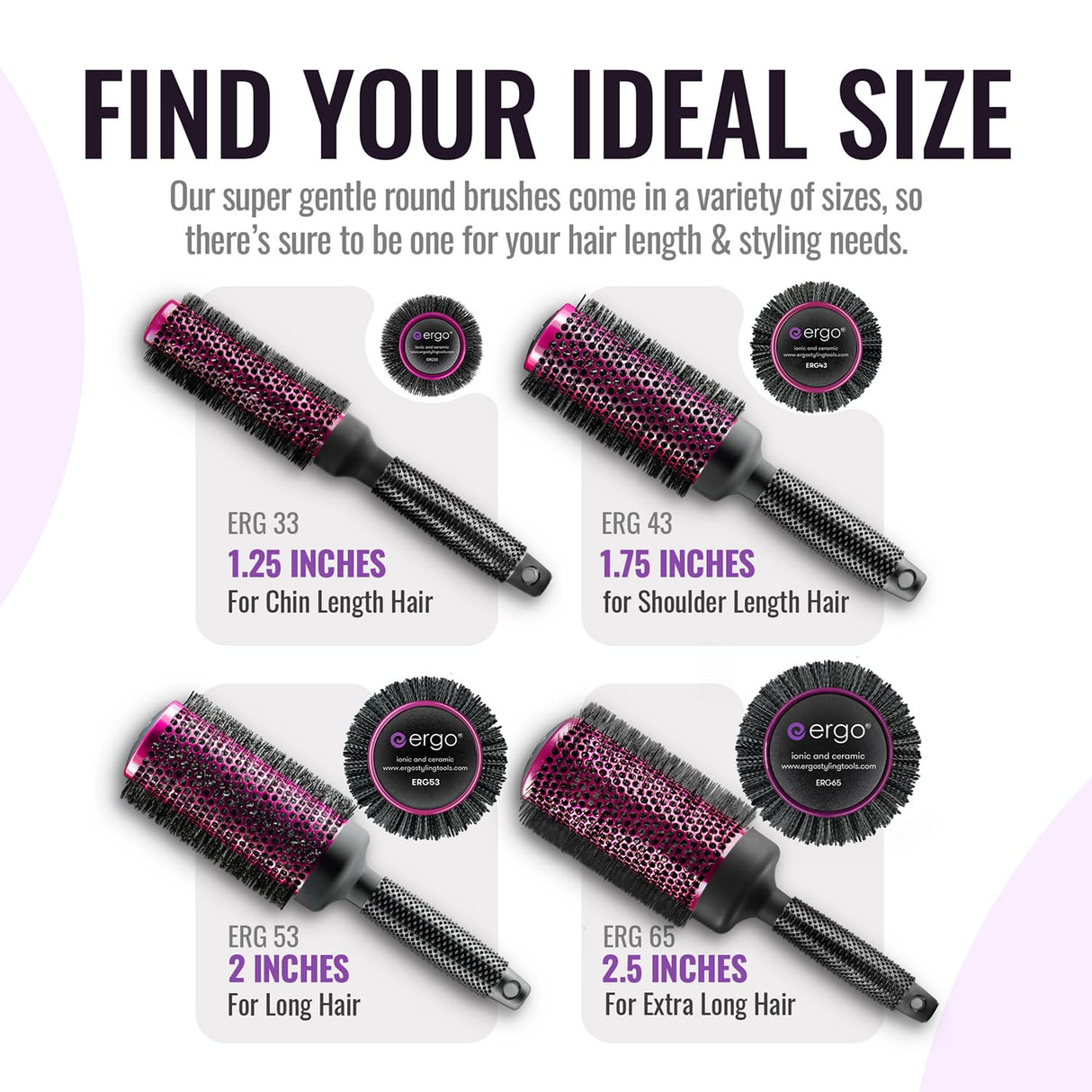 Ergo Super Gentle Round Brush for Blow Out - Salon Quality Hair Styling for Women - Roller for Wet and Dry Hair - Volumizing Care Blowout - ERG33:1.25"