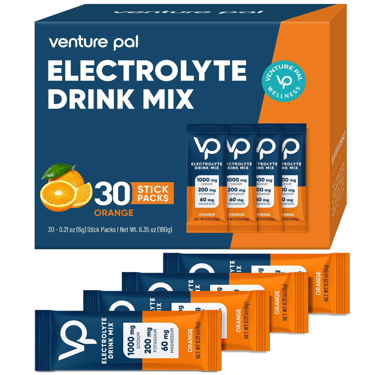 Venture Pal High Sodium Sugar Free Electrolytes Powder Packet - Hydration Packets with Sodium, Potassium & Magneisum | Zero Calories | Vegan | Keto & Paleo Friendly Electrolyte Drink Mix | 30 Stick