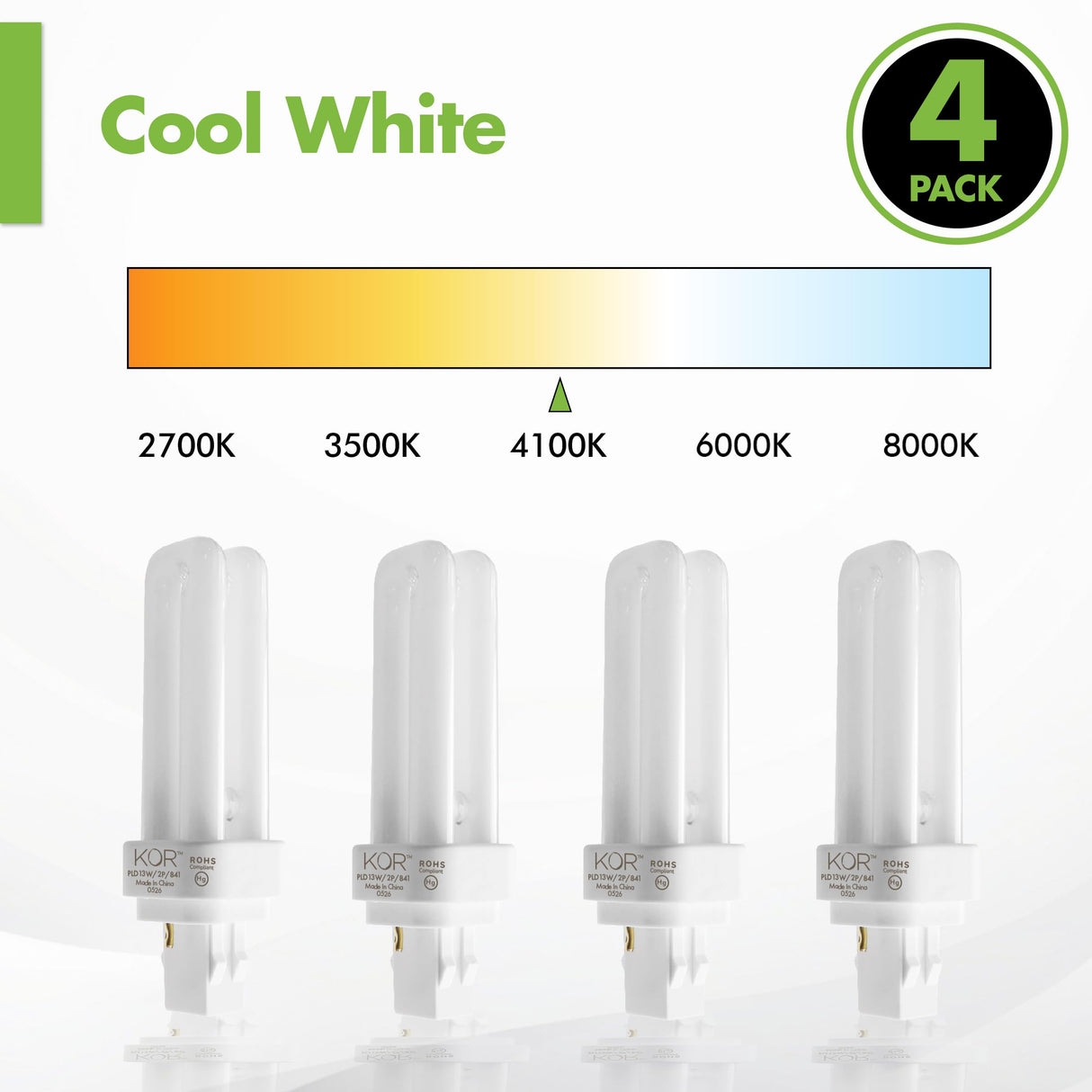 (4 Pack) 13 Watt Double Tube – 2 Pin (GX23-2) Base - 4100K CFL-Plug-in Replacement for Sylvania 21120/20708 - CF13DD/841/ECO - GE 97589 - F13DBX23/841/ECO - Philips 383133 PL-C13W/41/USA/ALTO.
