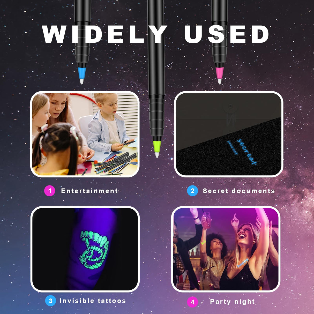 Daemson Invisible Ink Pen, Spy Pen with 9 PCS Mini UV LED Keychain Flashlight, Disappearing Ink Magic Pens with Black Light Markers for Secret Notes, Fit for Christmas Halloween Holiday Gifts (9 PCS)