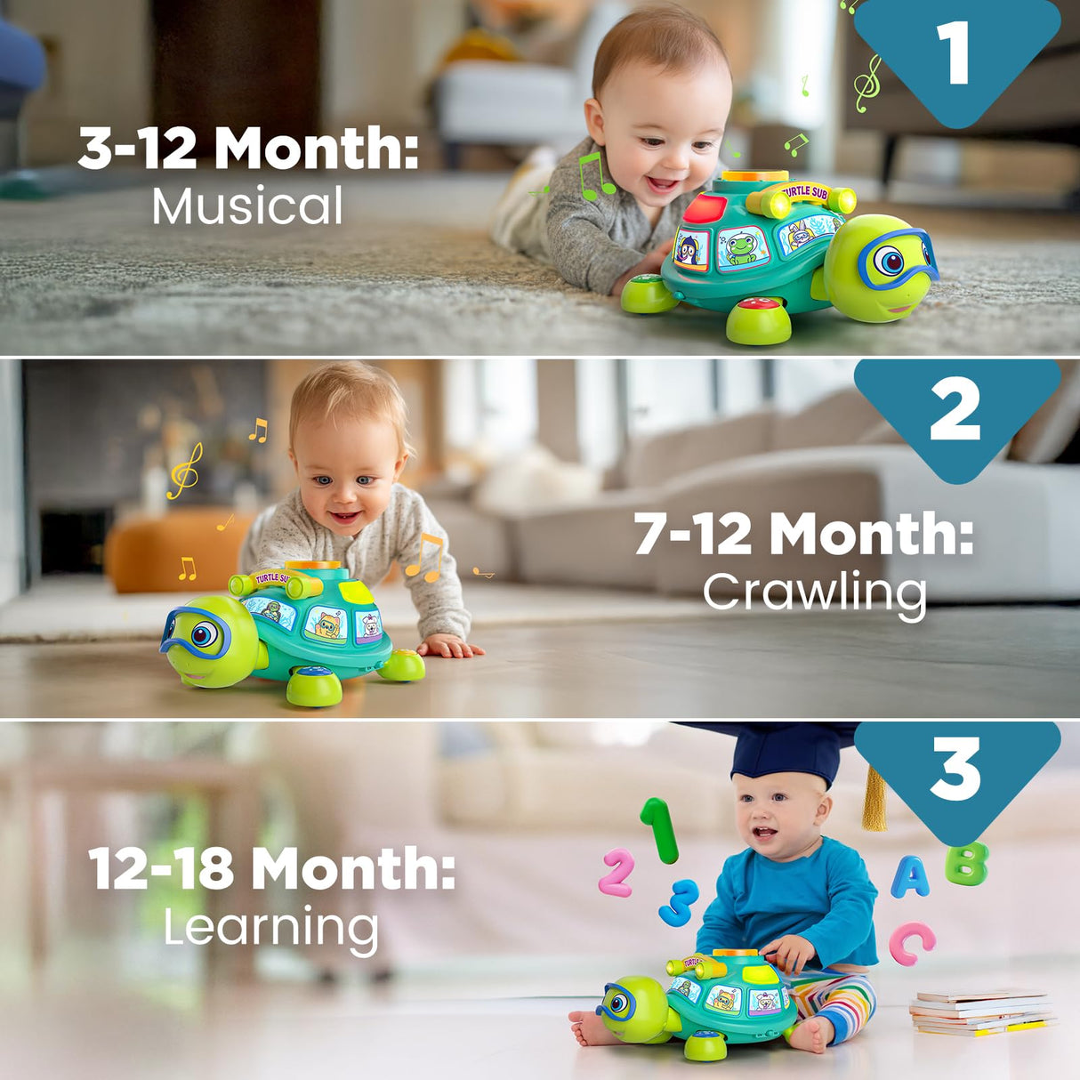 Educational Baby Toys 6-12 Month, Musical Crawling Turtle, Infant Toys for 6 7 8 9 10 Month Old Boy Girl, Christmas Bilingual Baby Gifts for 3-6-9-12 Months
