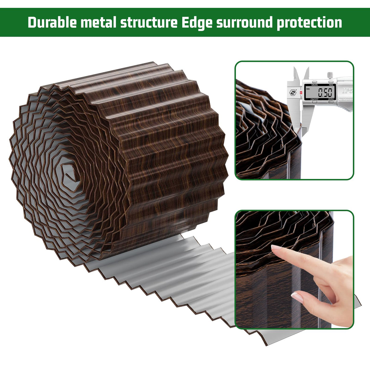 SnugNiture Corrugated Metal Garden Edging,6"×50'Sturdy Lawn Edging Border,Landscape Edging Border for Lawn, Flower Bed,Garden and Yard(Brown with White)