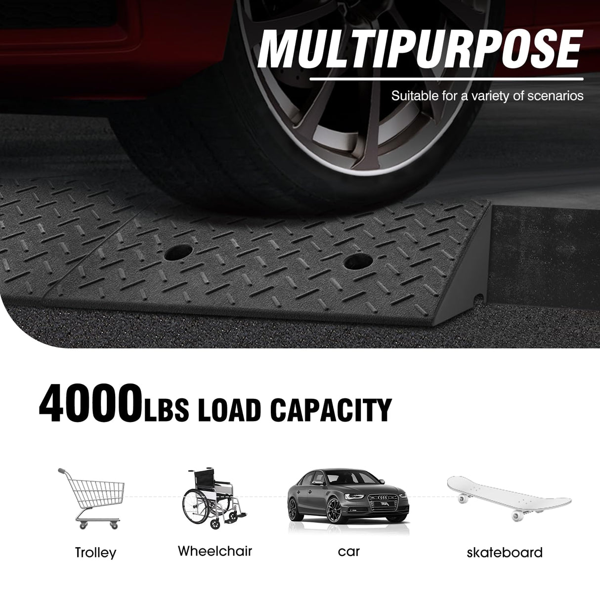 DNA MOTORING 6.3" Rise Rubber Curb Ramp Heavy Duty Loading Driveway Ramp Threshold Ramp 38.5 in L x 19.6 in W x 6.3 in H for Loading Dock, Warehouse, Wheelchair, Motorcycles, Cars, TOOLS-00652