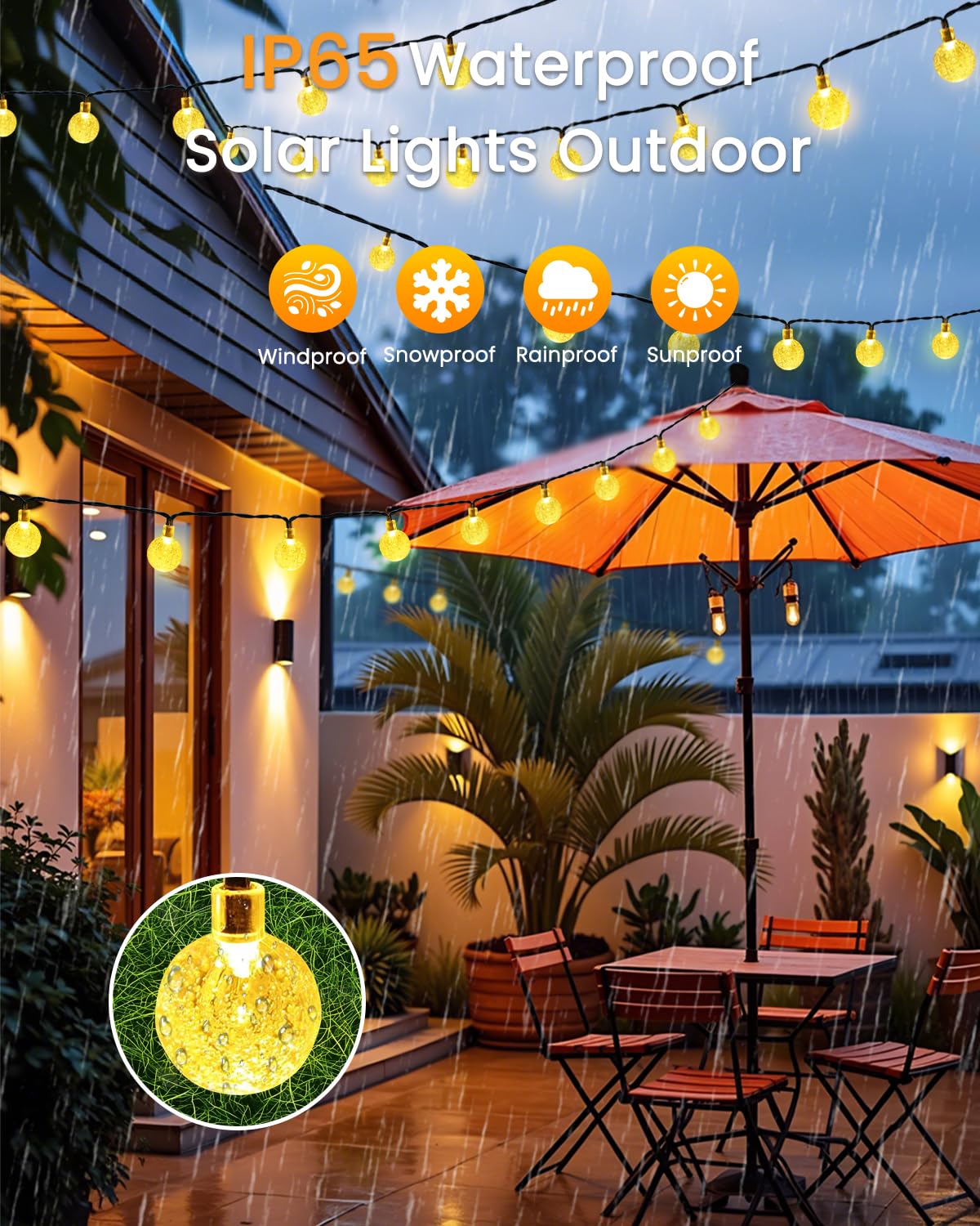 2-Pack 64FT 100 LED Crystal Globe Solar Christmas String Lights Outdoor, Waterproof Solar Lights for Outside, 8 Lighting Modes Christmas Decorations for Garden Yard Porch Wedding Patio(Warm White)