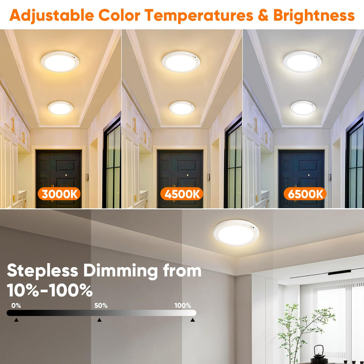 Rechargeable Motion Sensor Ceiling Light with Remote, Battery Operated Closet Light No Wiring, Wireless LED Shower Lights, 3 Colors Dimmable Indoor Overhead Lamp for Closet Shower Pantry Shed Hallway