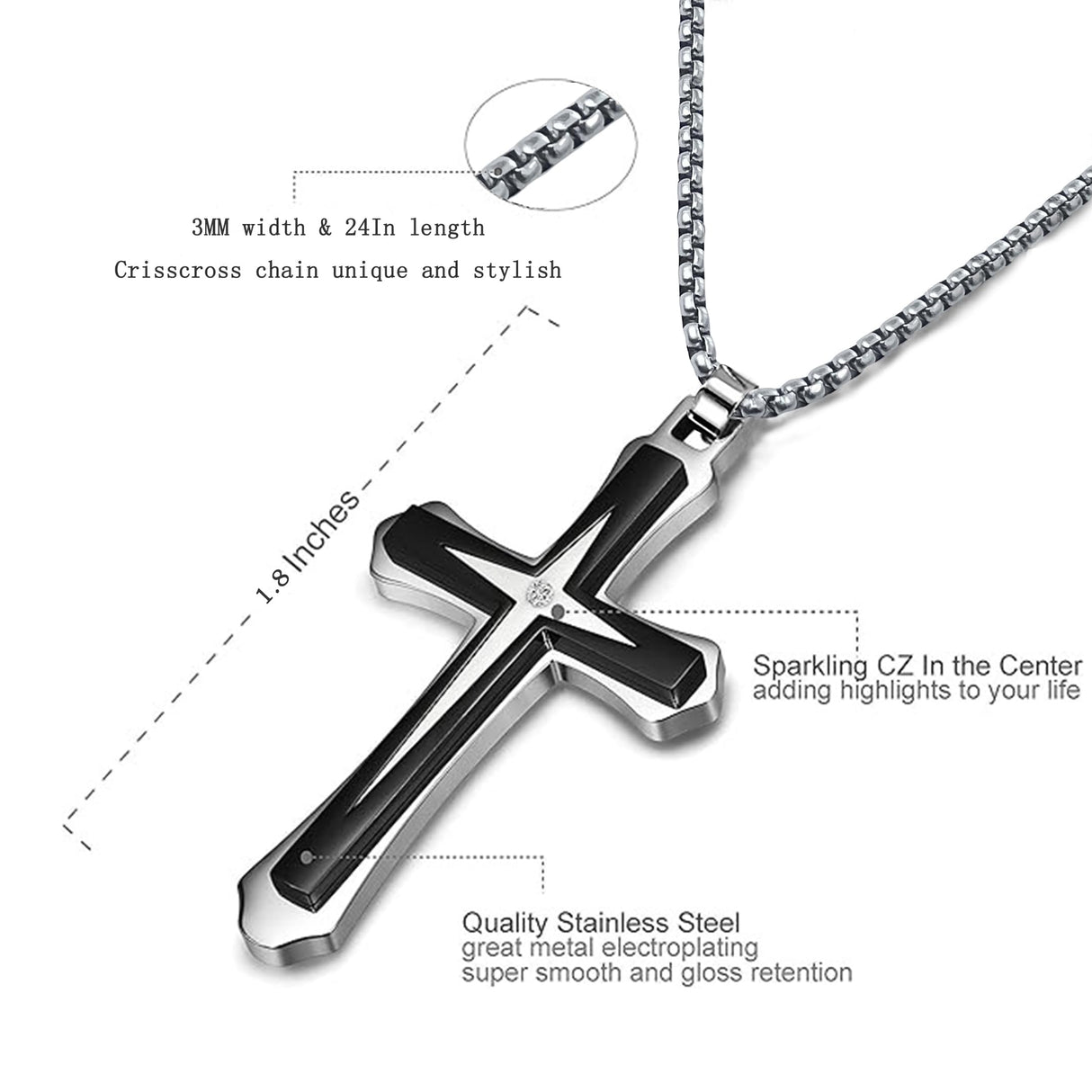 Son Gifts From Mom To My Son Necklace From Dad Faith Cross Necklace Present Graduation Birthday Christmas Gifts Message Card&LED Gift Box (SN928 Silver-black Led Box)