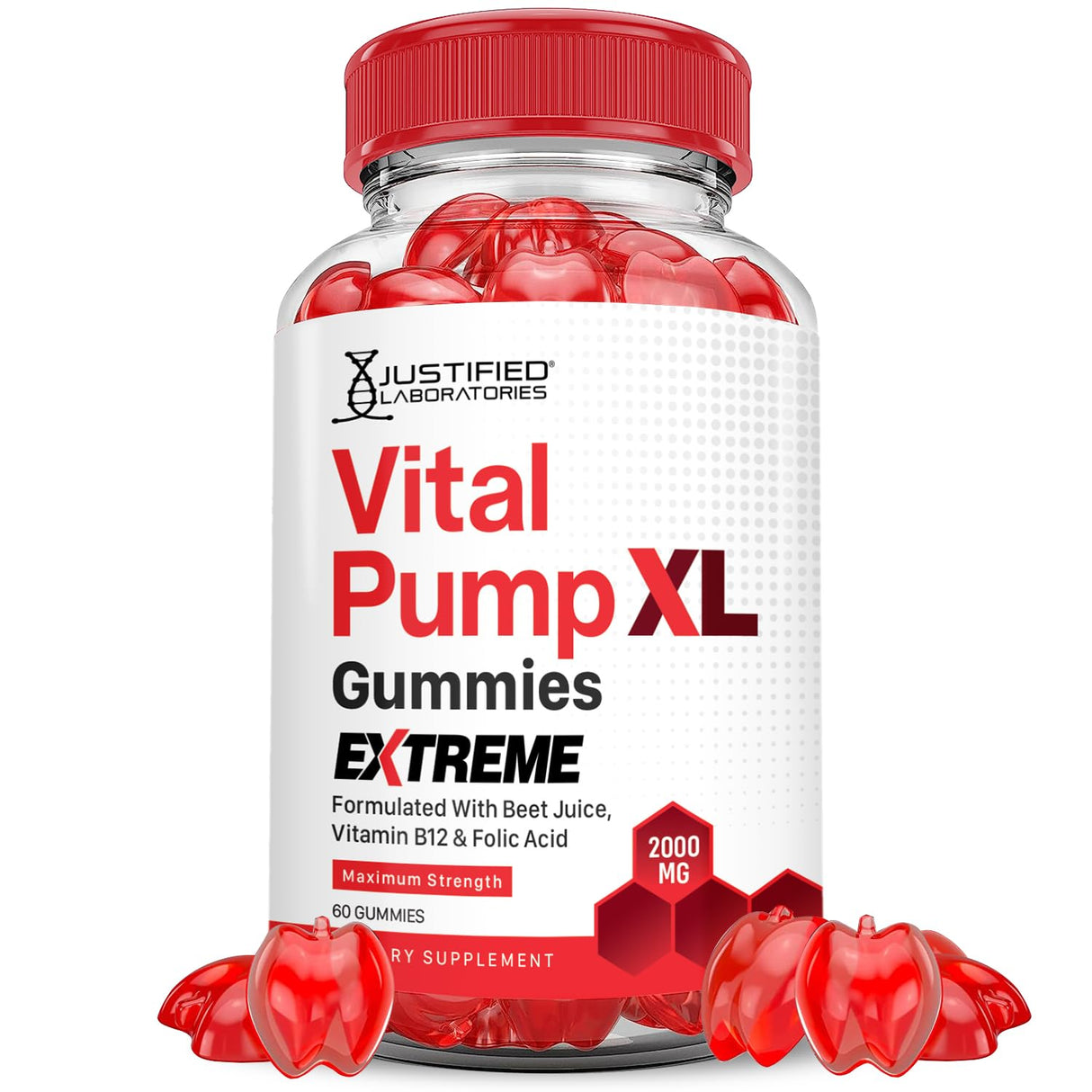 Justified Laboratories Vital Pump XL Extreme 2000MG Performance Gummies Vital PumpXL Advanced Formula Formulated with Beet Juice ACV Pomegranate Powder B12 Vegan Non GMO 60 Gummys