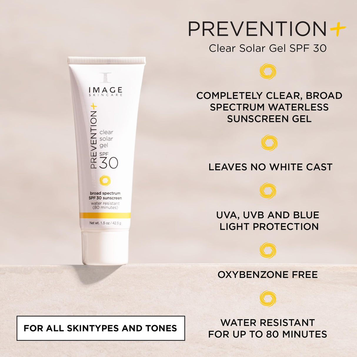 IMAGE Skincare, PREVENTION+ Clear Solar Gel SPF 30 Sunscreen, Broad Spectrum, Transparent Weightless Finish and No White Cast, Perfect Travel Size, 1.5 oz