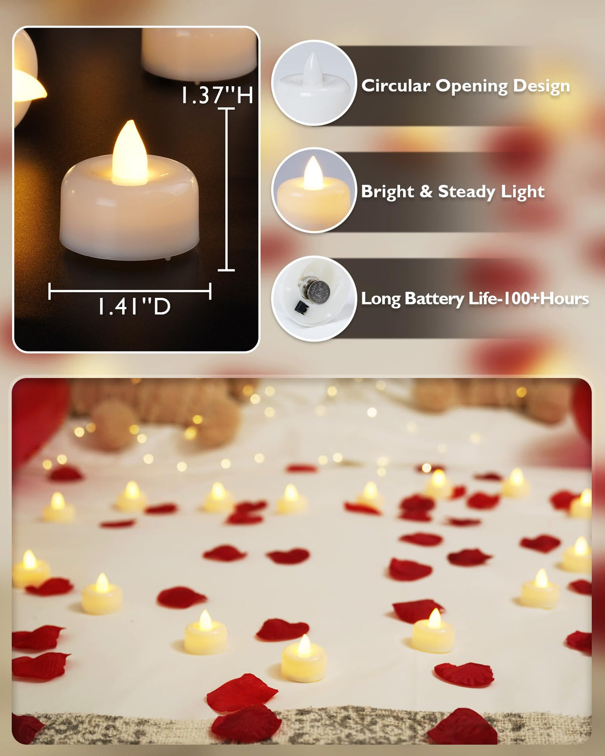 Raycare 100Pack Battery Operated Tea Lights Candles, Long Lasting Fake Candles, Flameless LED Tea Lights, Electric Candle for Wedding, Centerpieces, Home Decor, Halloween, Christmas