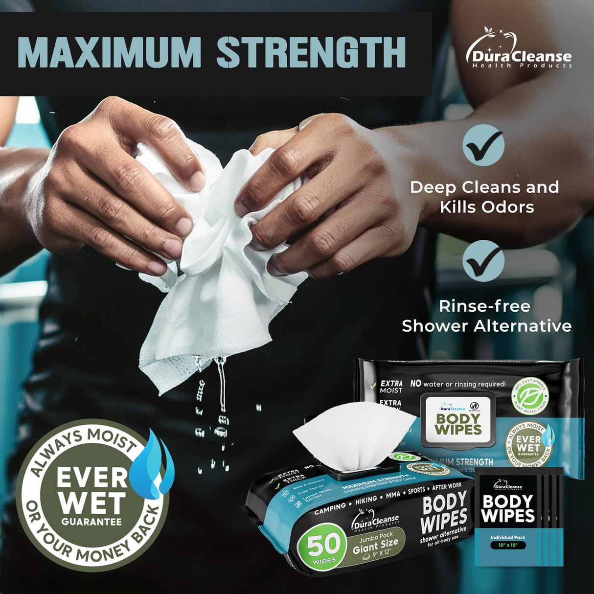 Body Wipes for Men (2pk) - 100 XL No Rinse Shower Sheets + 8 Travel Bath Wipes - 9"x12" After Gym Adult Washcloths - Mens Deodorant & Face Towels For Camping Essentials, Survival Gear and Supplies