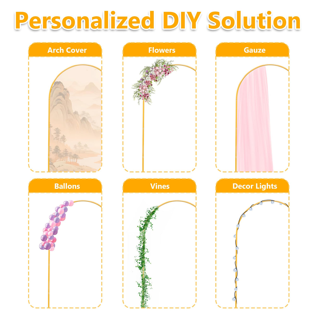 Toodour Arch Backdrop Stand 7.2FT, 6FT Set of 2 Gold Metal Wedding Balloon Arch Stand for Birthday Anniversary Graduation Ceremony Opening Ceremonies Christmas New Year Garden Decorations