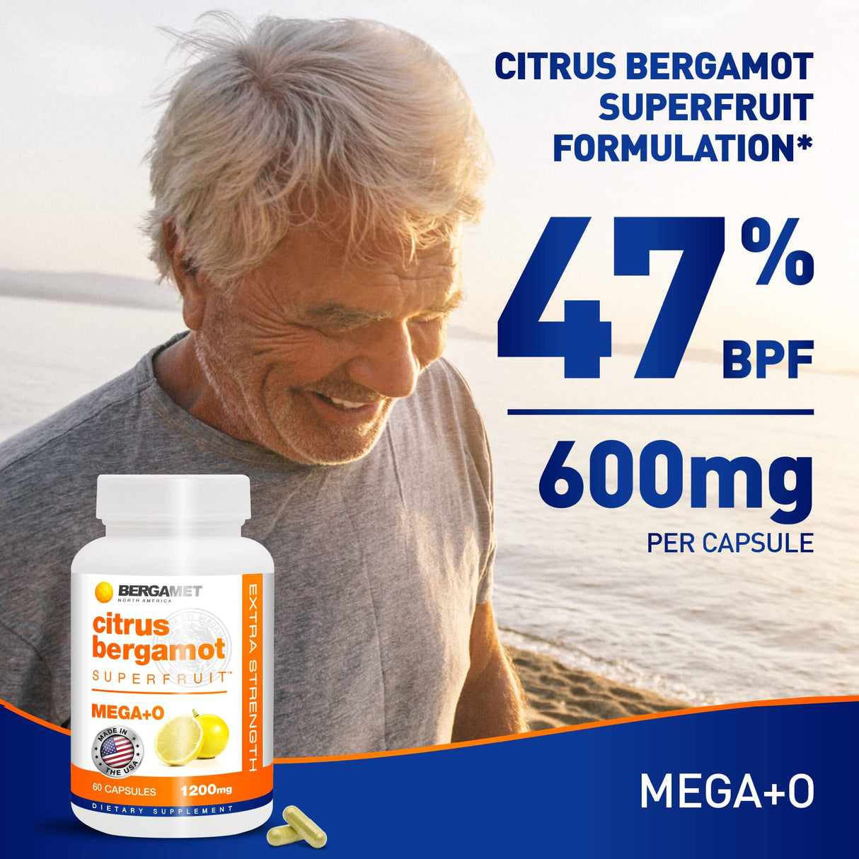 BergaMet Citrus Bergamot Supplement, 170:1 Extract, 1200mg per Serving, 80% Polyphenols, Italian Citrus Bergamot Supplement for High Cholesterol, 120 Capsules, 2 Months, Made in The USA