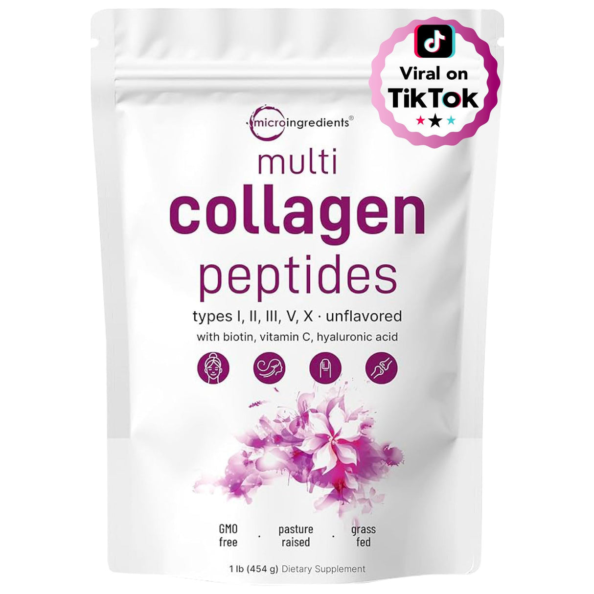 Micro Ingredients Multi Collagen Peptides Powder, 16oz | Type I, II, III, V, X + Biotin, Vitamin C & Hyaluronic Acid | Unflavored | Supports Hair, Skin & Joint Health | Keto, Non-GMO