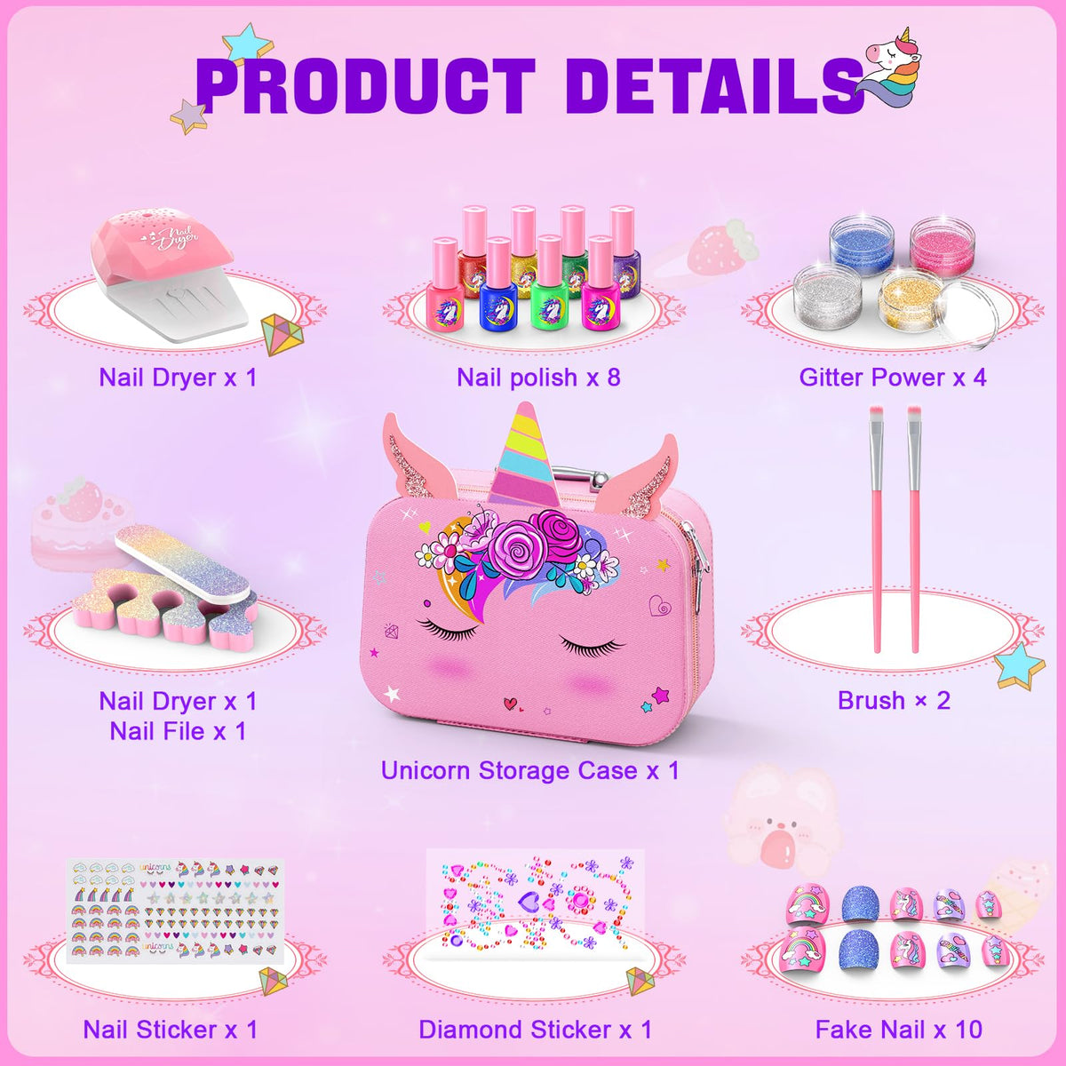 Kids Nail Polish Set for Girls, Non-Toxic Quick Dry Nail Art Salon Kit with Nail Dryer and Peelable Nail Polish,Ideal Gift Toys for Girls Age 6-12
