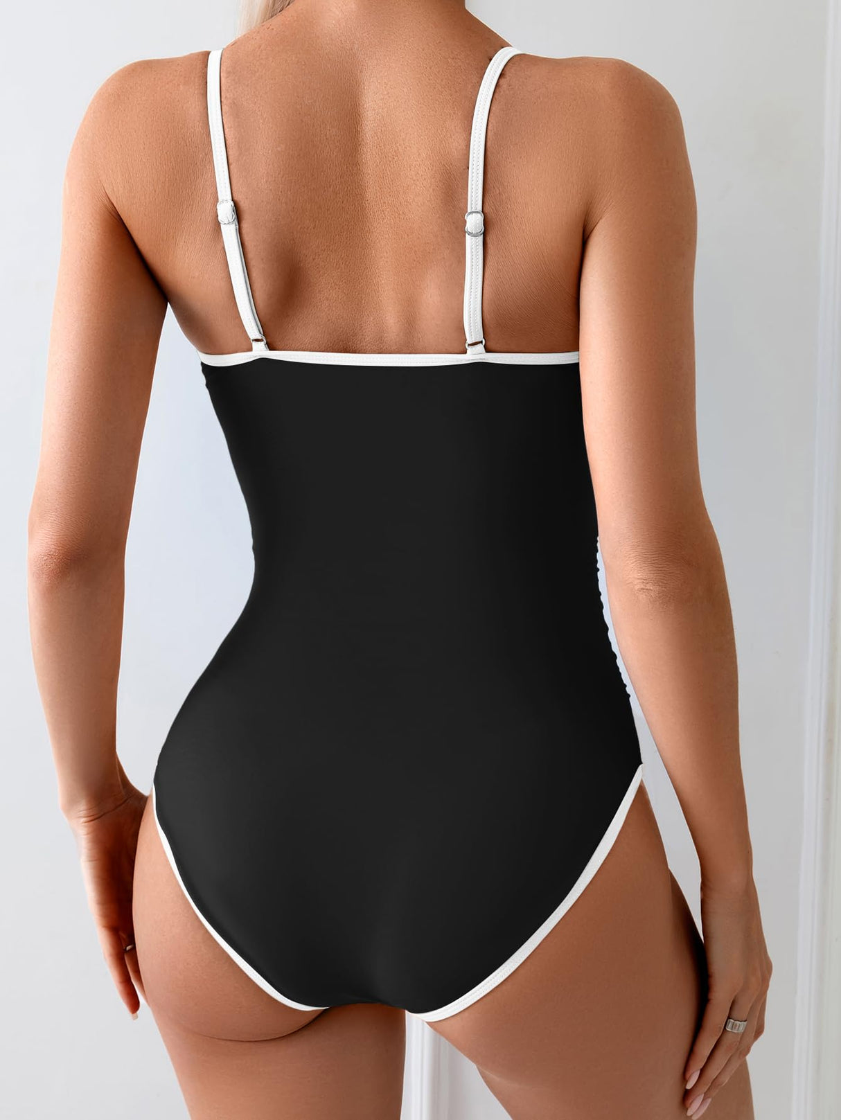 Eomenie Women's One Piece Swimsuit Tummy Control Slimming Bathing Suit Color Block Spaghetti Strap 1 Piece Swim Suit Swimwear