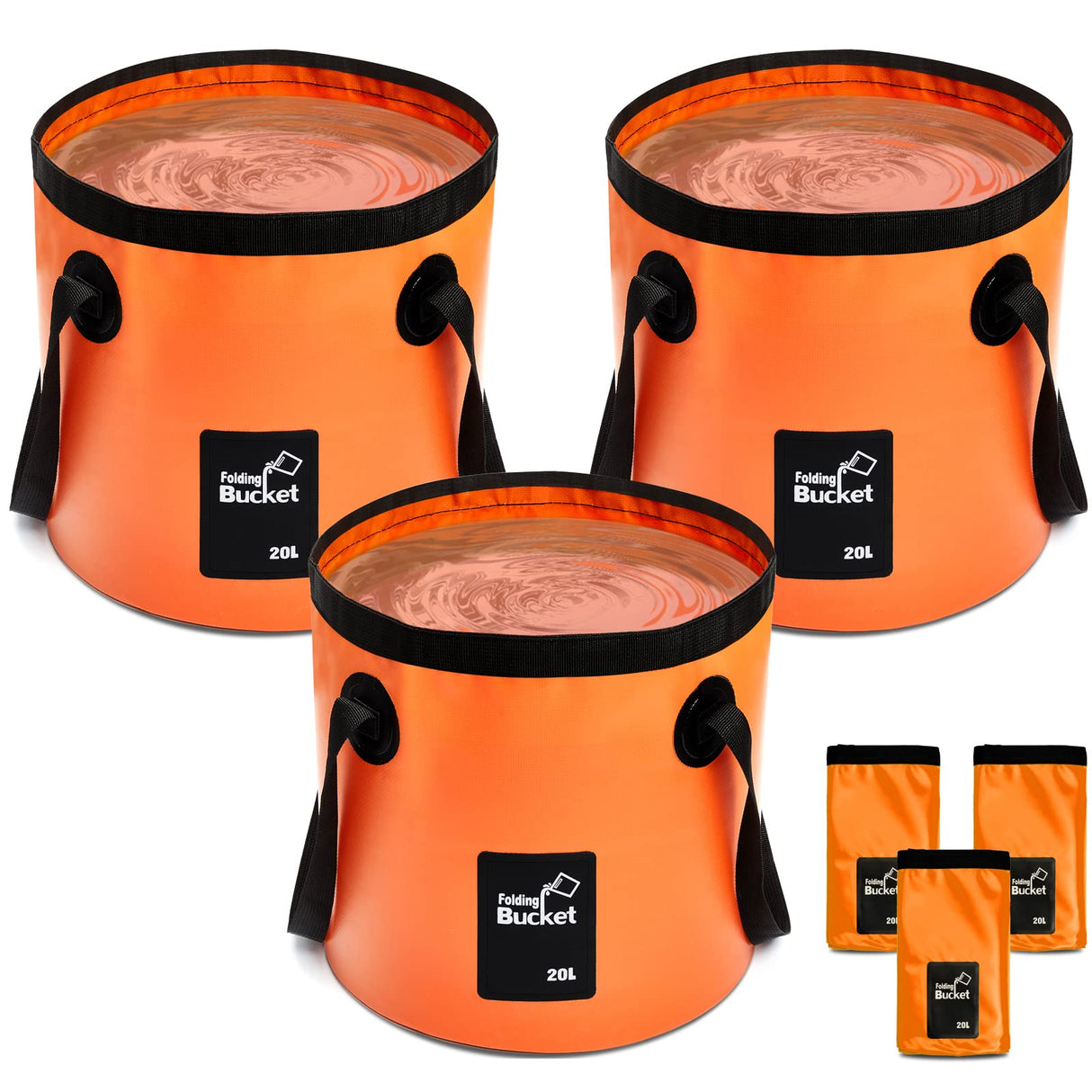 Tessco for you 3 Pcs 5 Gallon Bucket Collapsible Foldable Bucket with Handle for Beach Camping Fishing to Hold Water Folding Container Carry Bag Portable Fold up Lightweight(Orange)
